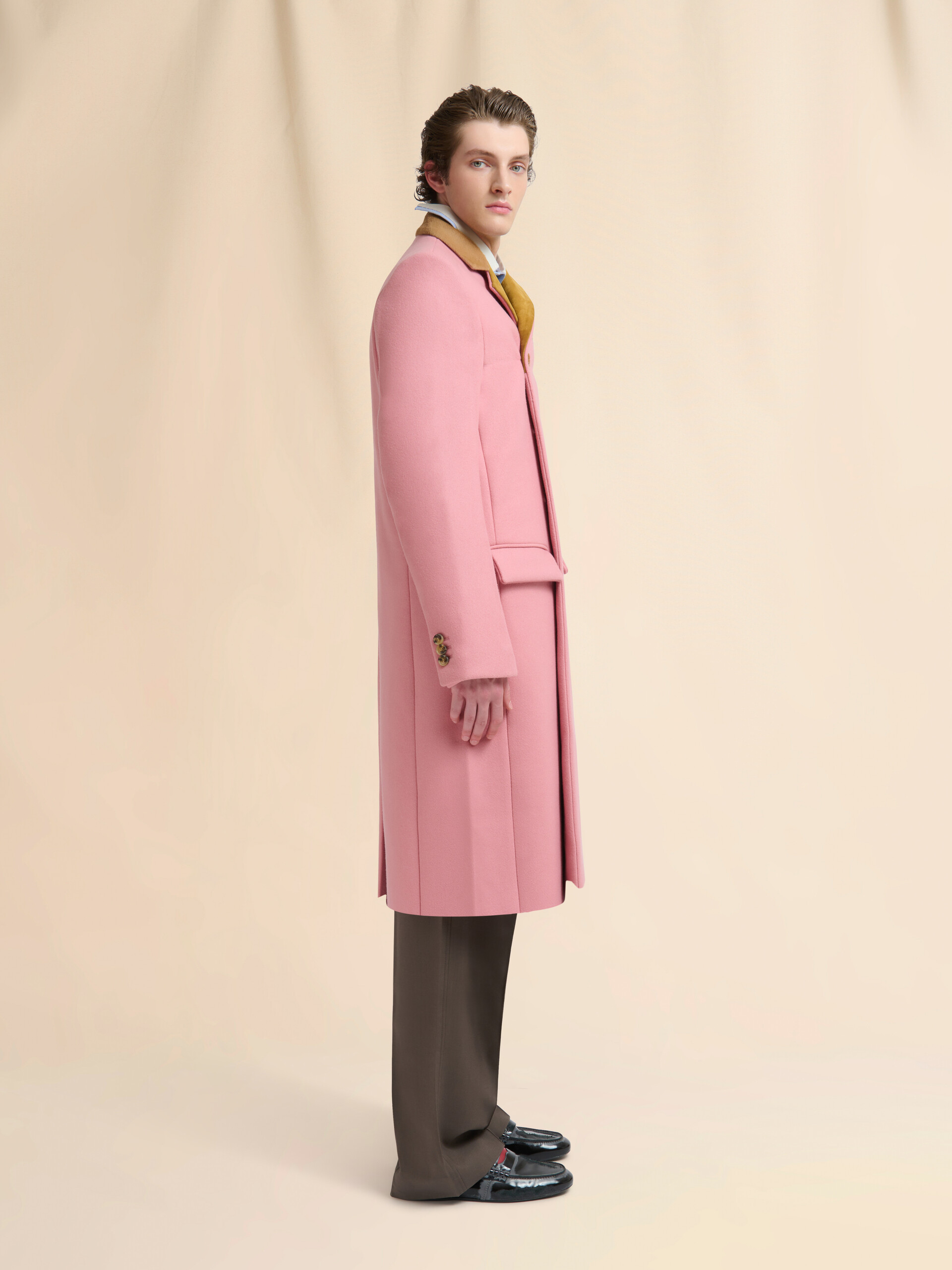 Pink wool felt coat with suede details - Coats - Image 6