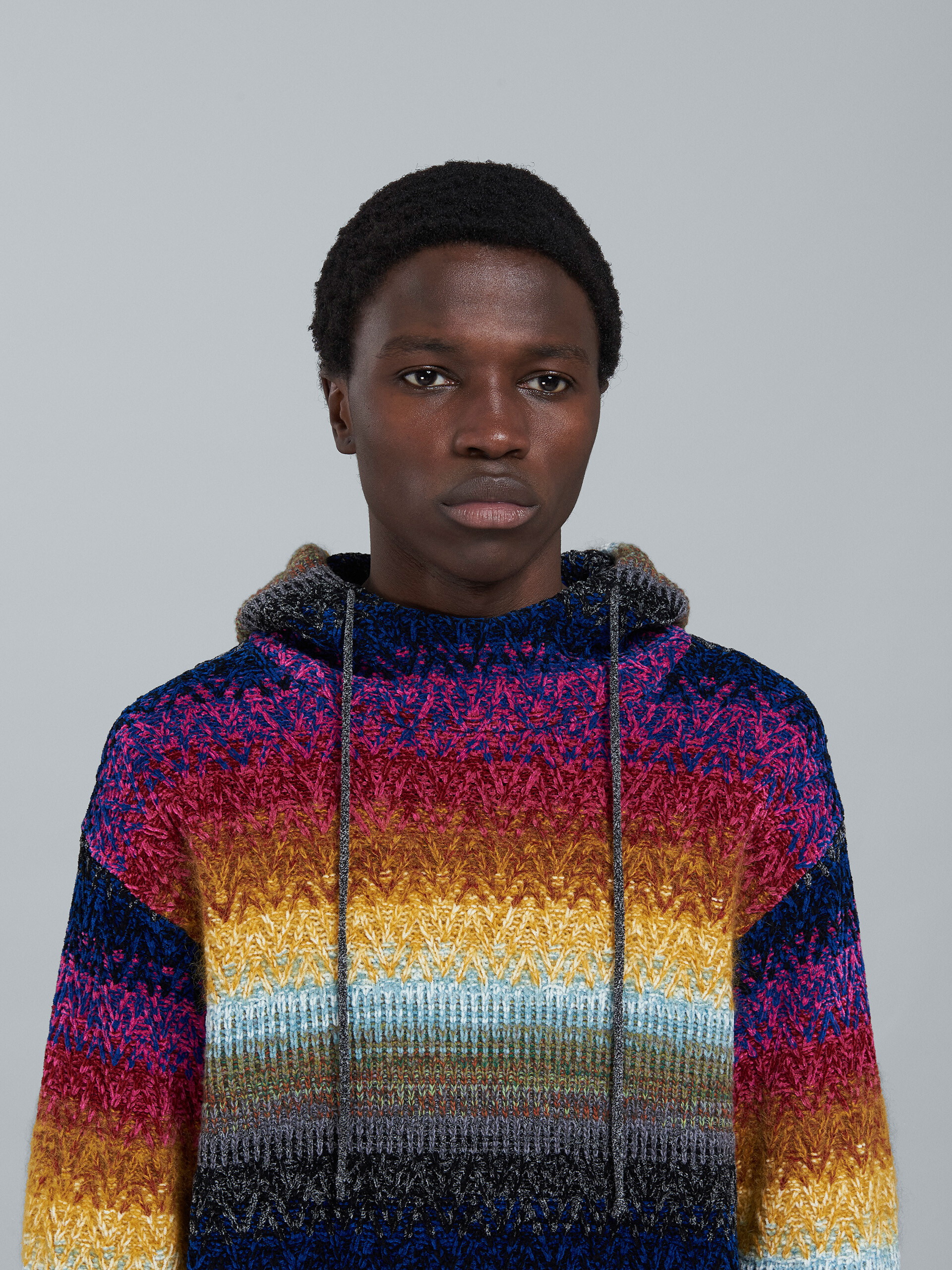Viscose and wool hooded crewneck sweater - Pullovers - Image 4