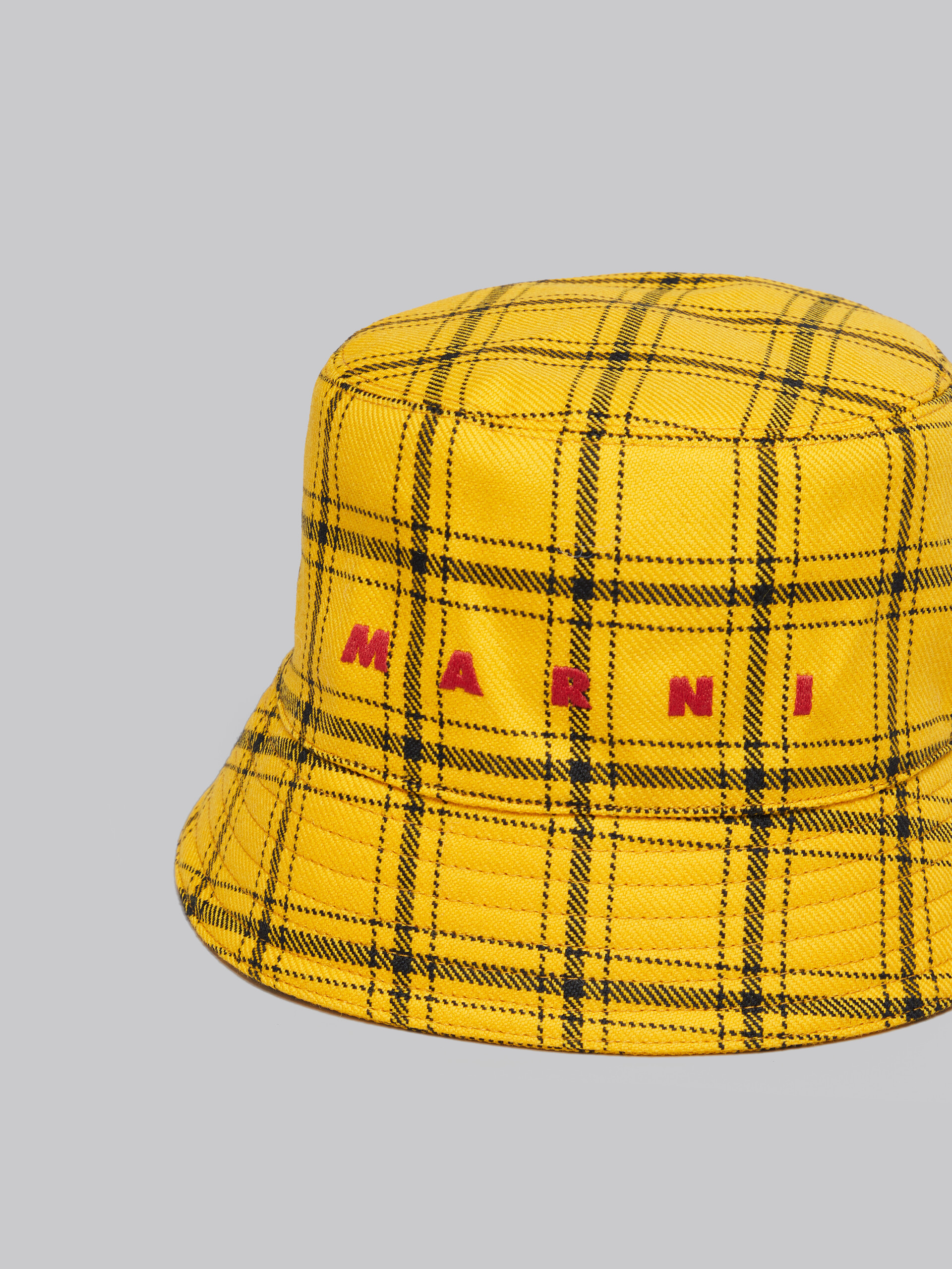 Black checked wool bucket hat with embroidered logo - Hats - Image 4