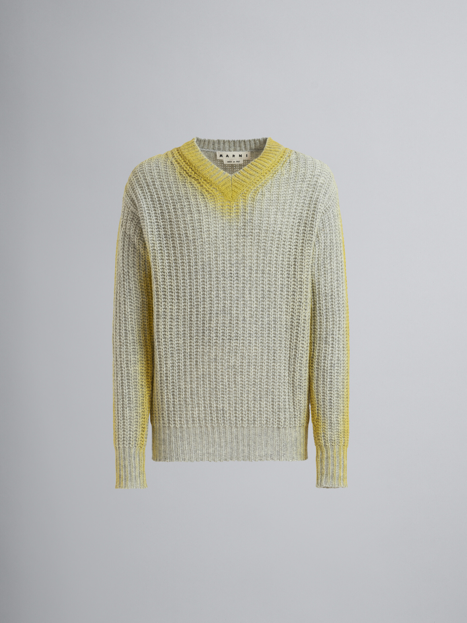 Mouliné Shetland wool sweater with contrast-sprayed sleeves and neckline - Pullovers - Image 1