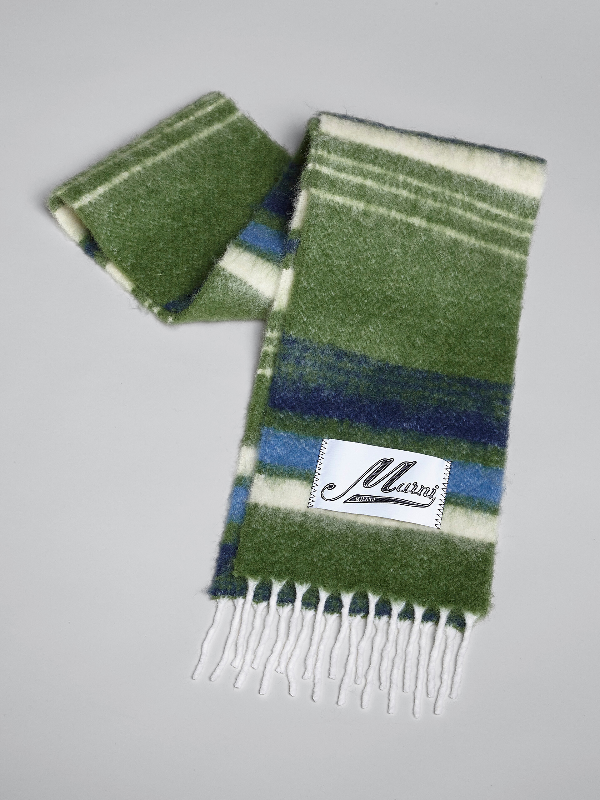 Green striped wool scarf - Scarves - Image 3