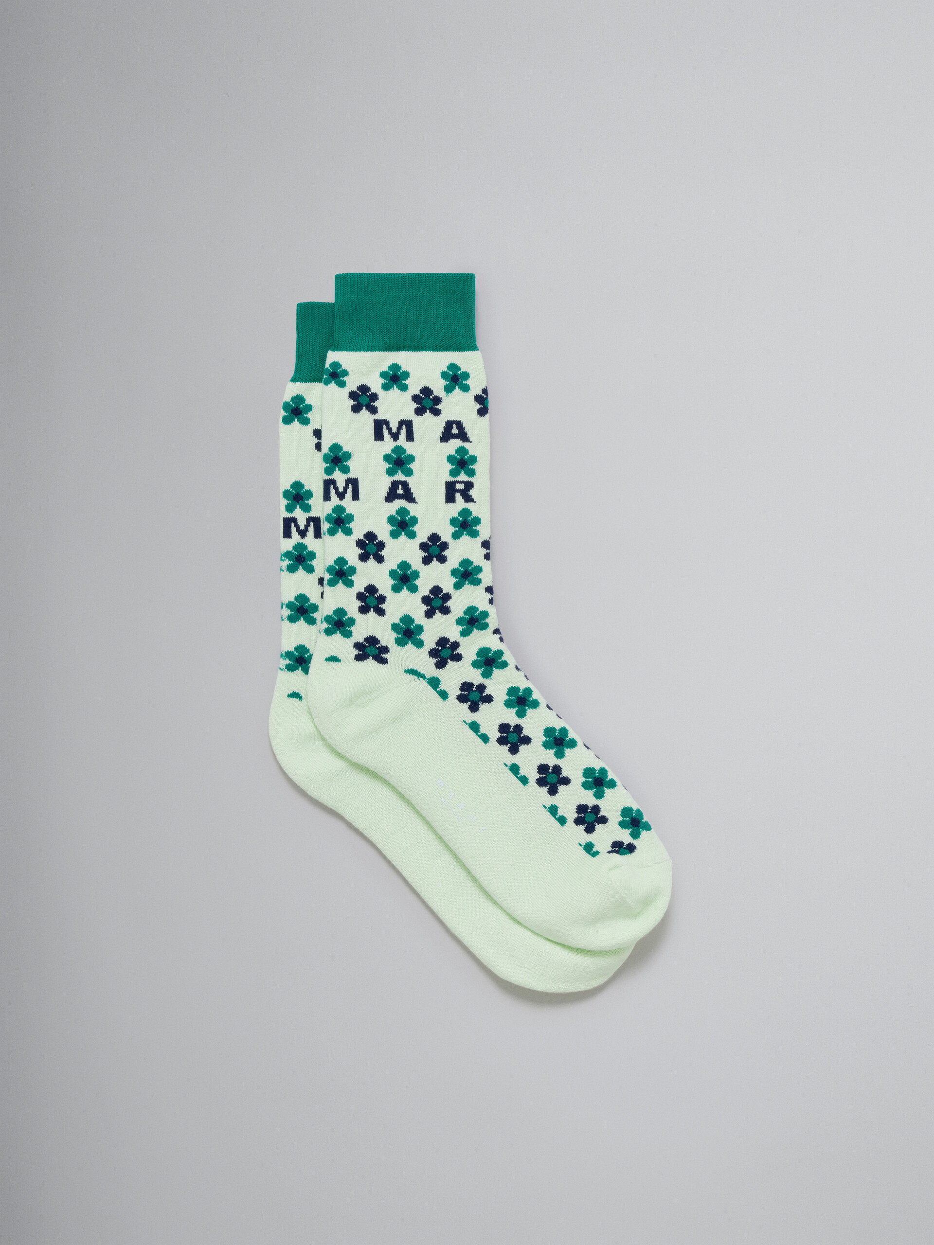 Geblümte Socken aus hellgrünem Jacquard - Socken - Image 1