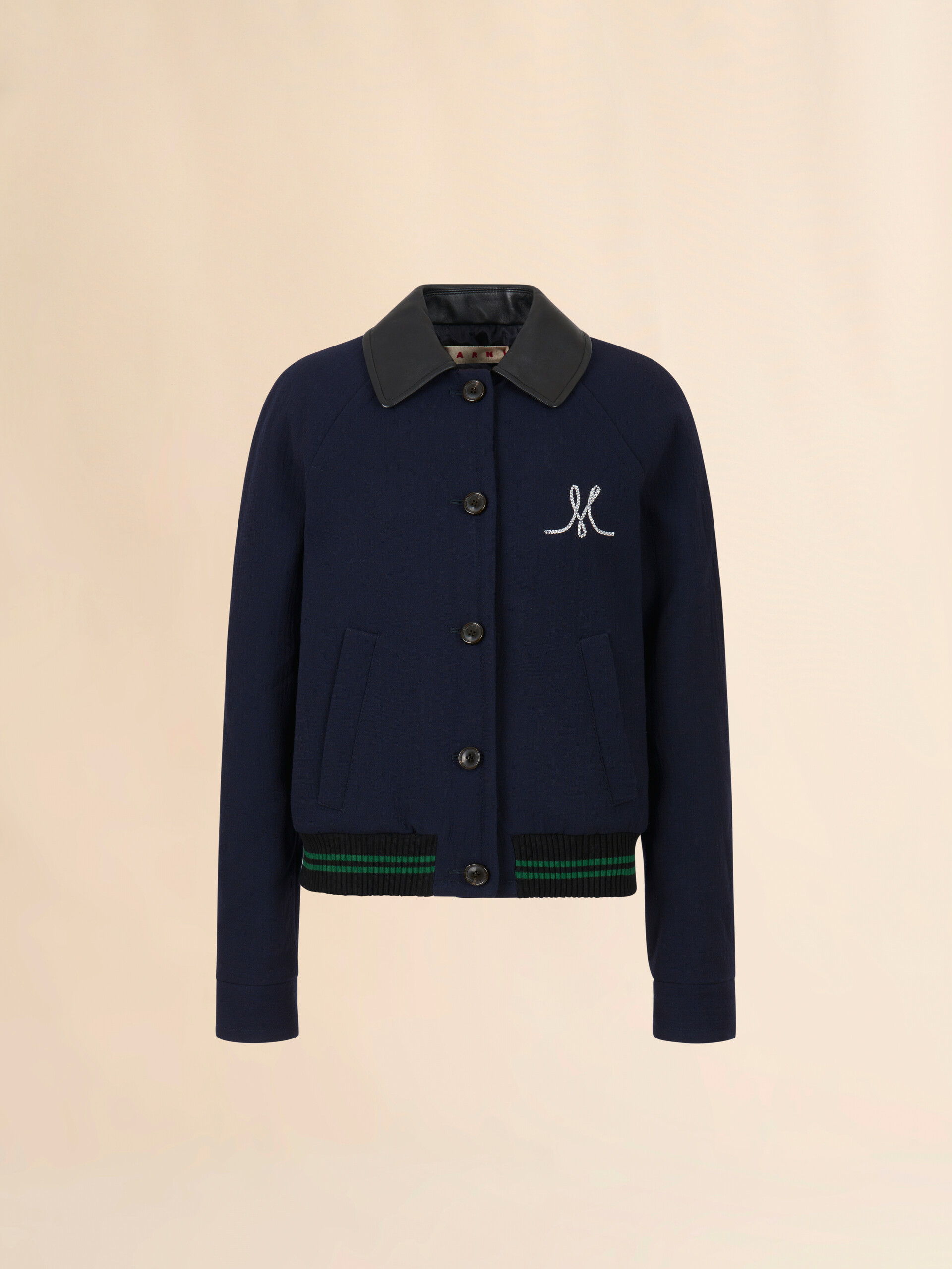 Deep blue wool crêpe bomber jacket - Jackets - Image 1