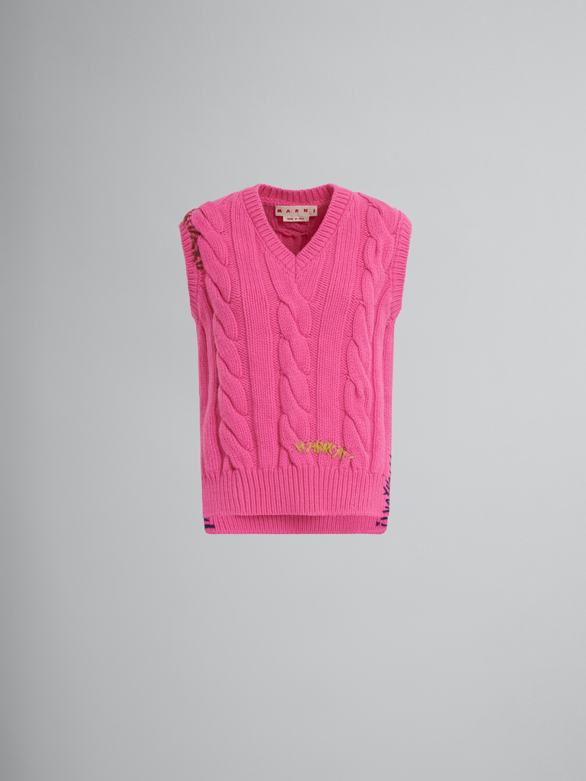 Fuchsia cable-knit vest - Pullovers - Image 1