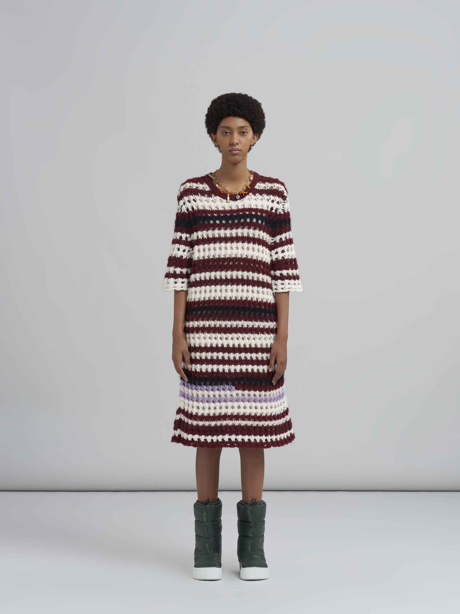 Multi-coloured striped 3D crochet intarsia dress in blended yarns - Dresses - Image 2