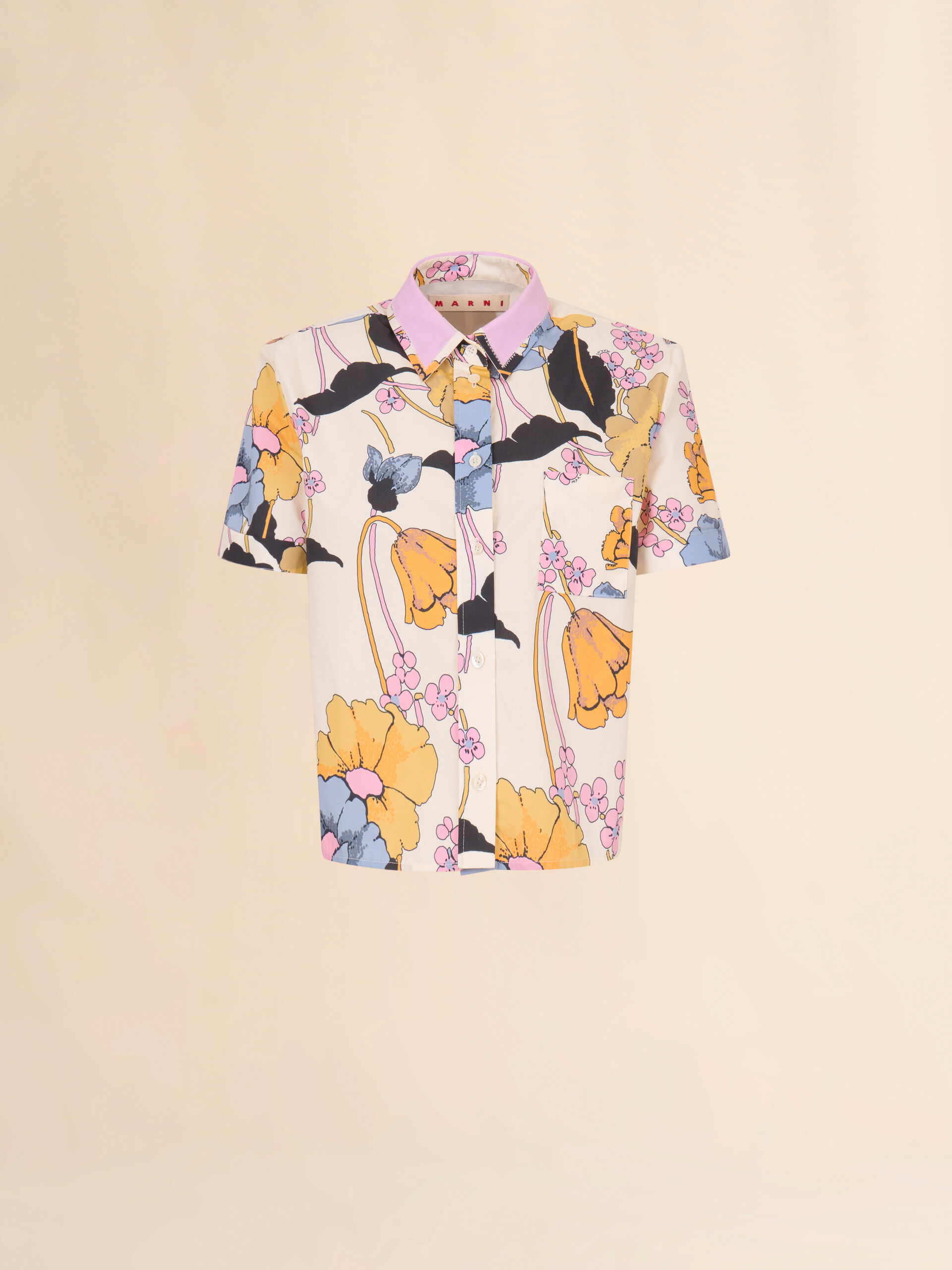 Cream poplin cropped shirt with Melodia print - Shirts - Image 1