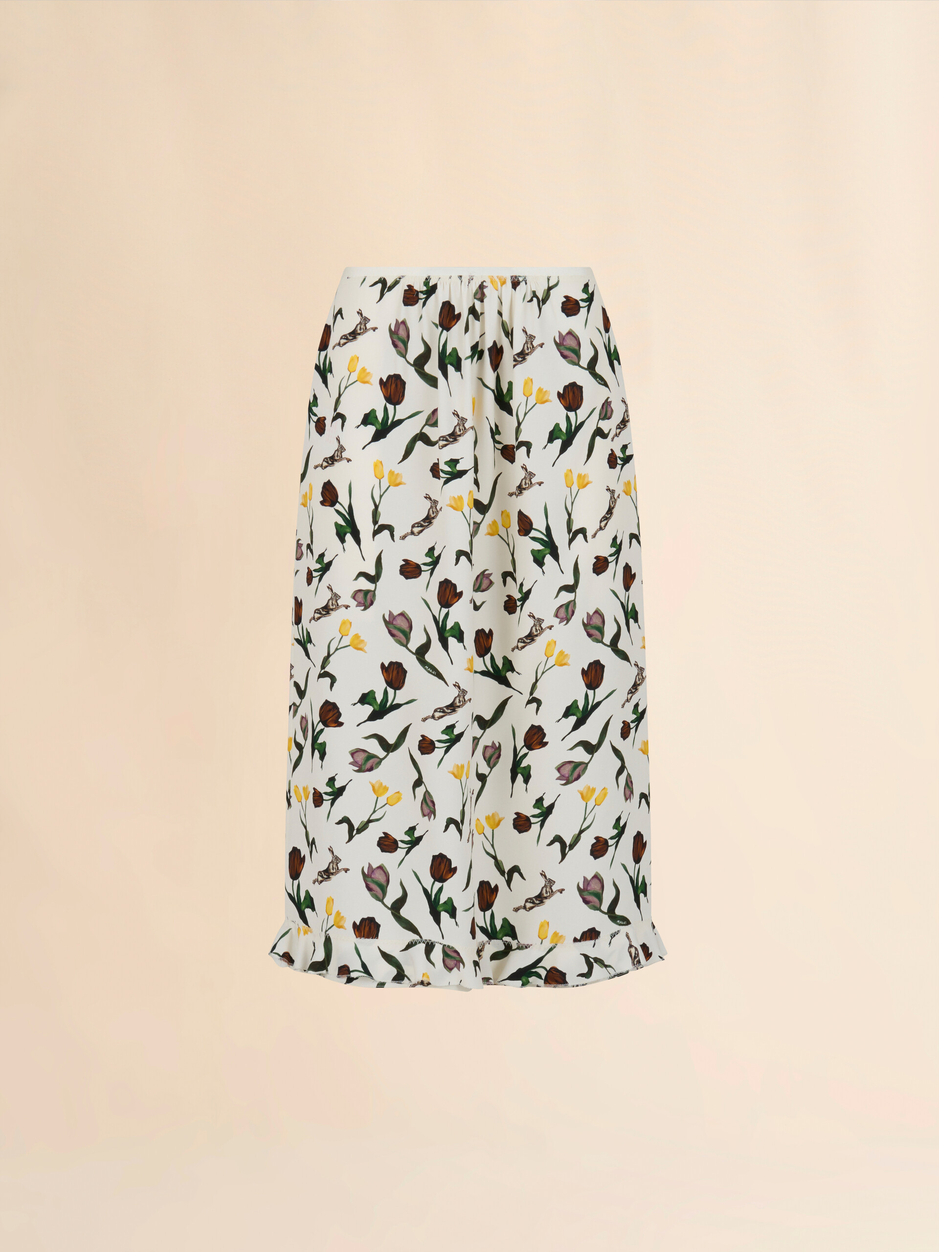 Cream envers satin midi skirt with Tulips and Hares print - Skirts - Image 1