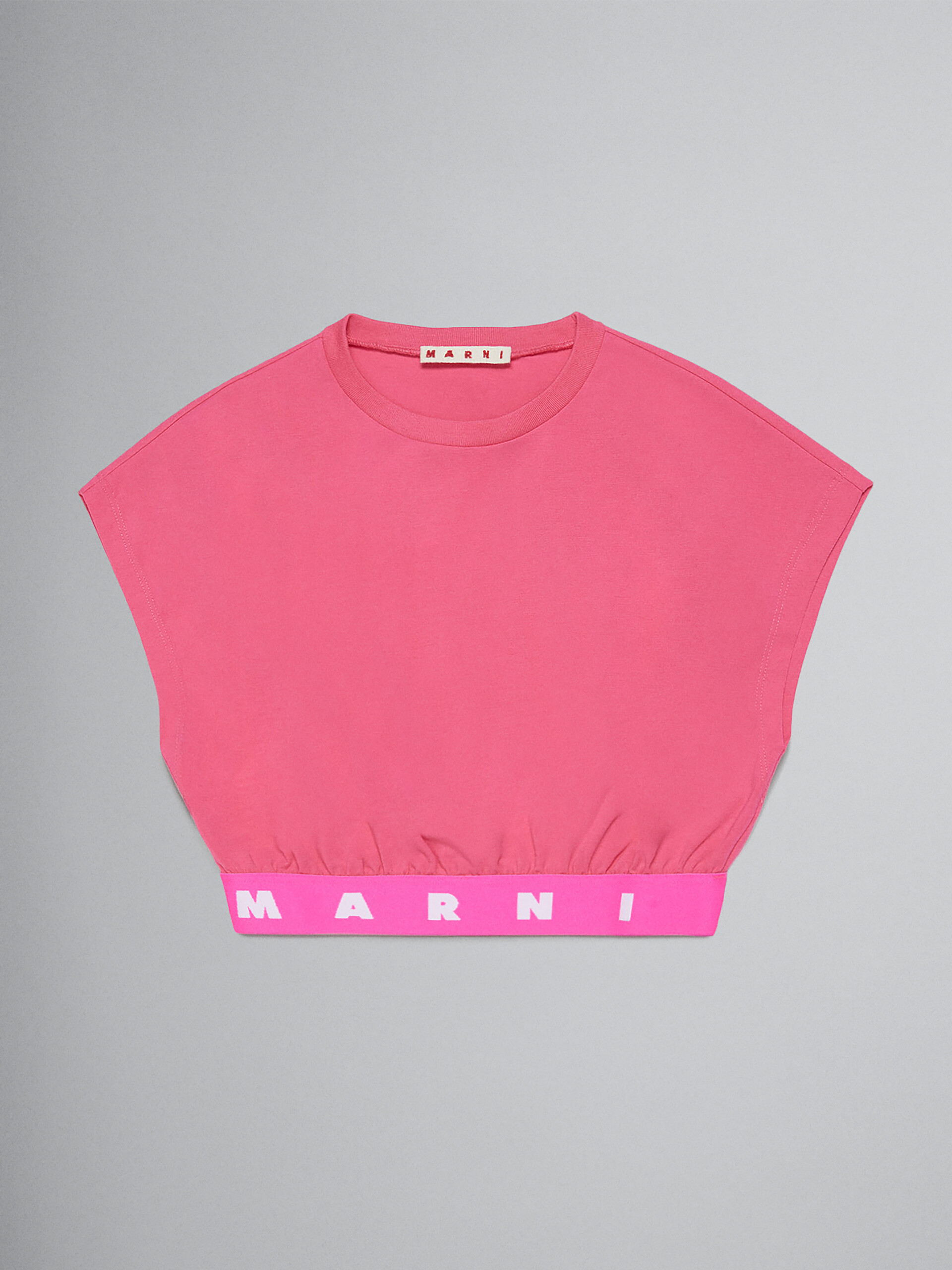 Fuchsia low-sleeved jersey T-shirt with logoed elastic band - T-shirts - Image 1