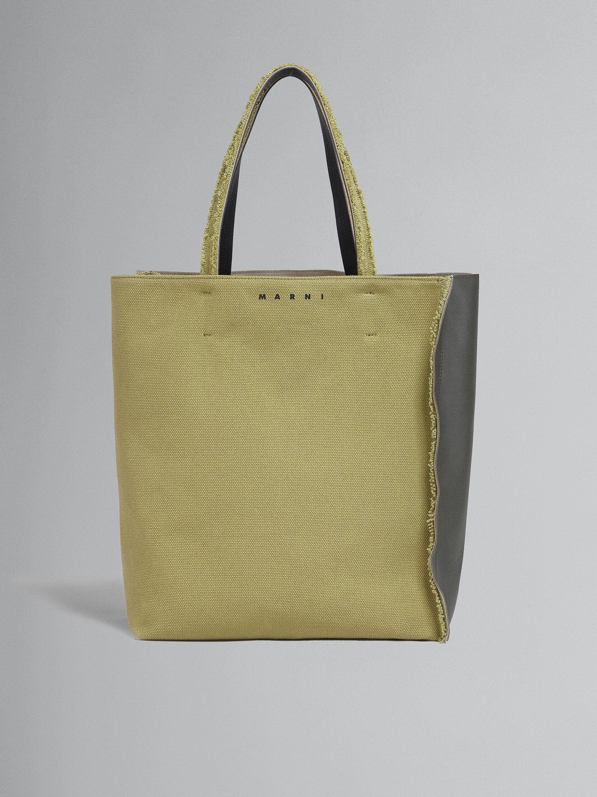 MUSEO SOFT large bag in green leather and canvas - Shopping Bags - Image 1