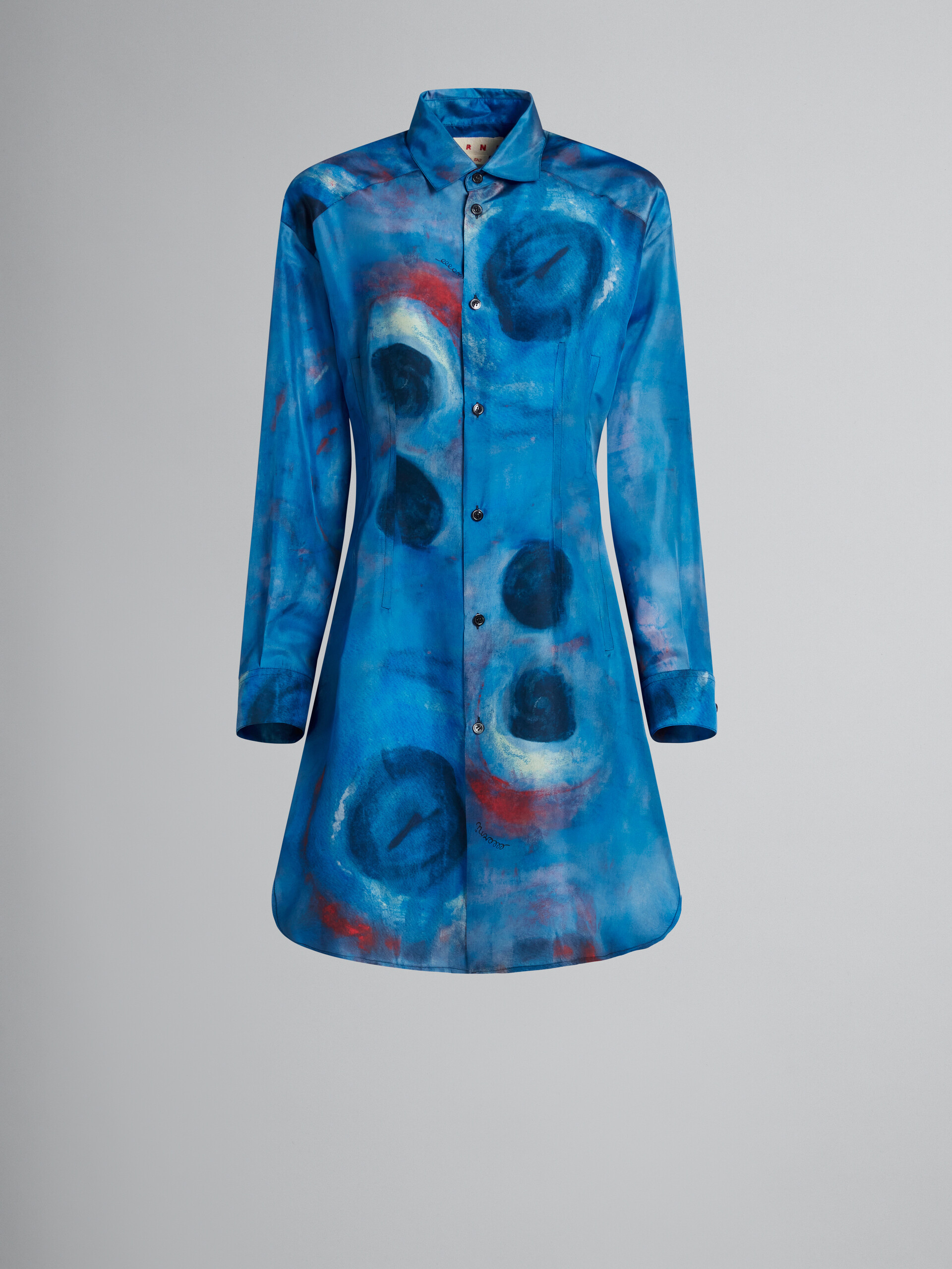 Silk shirt dress with Buchi Blue print - Dresses - Image 1