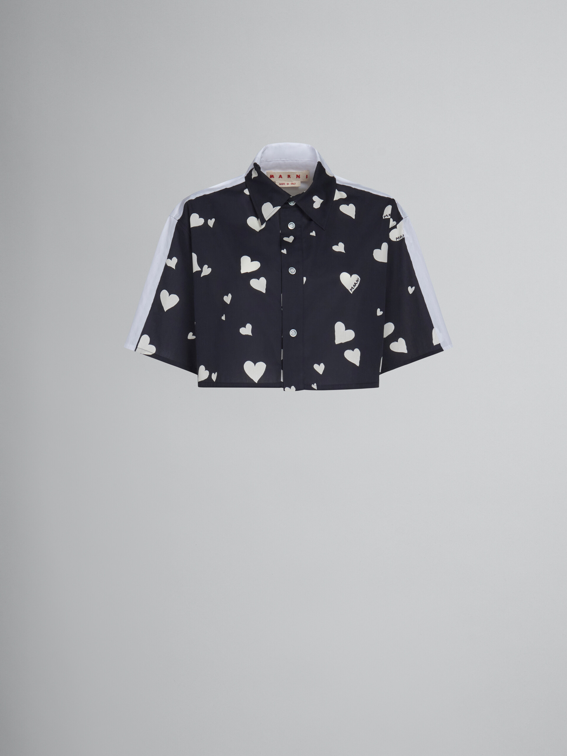 Black poplin shirt with Bunch of Hearts print - Shirts - Image 1