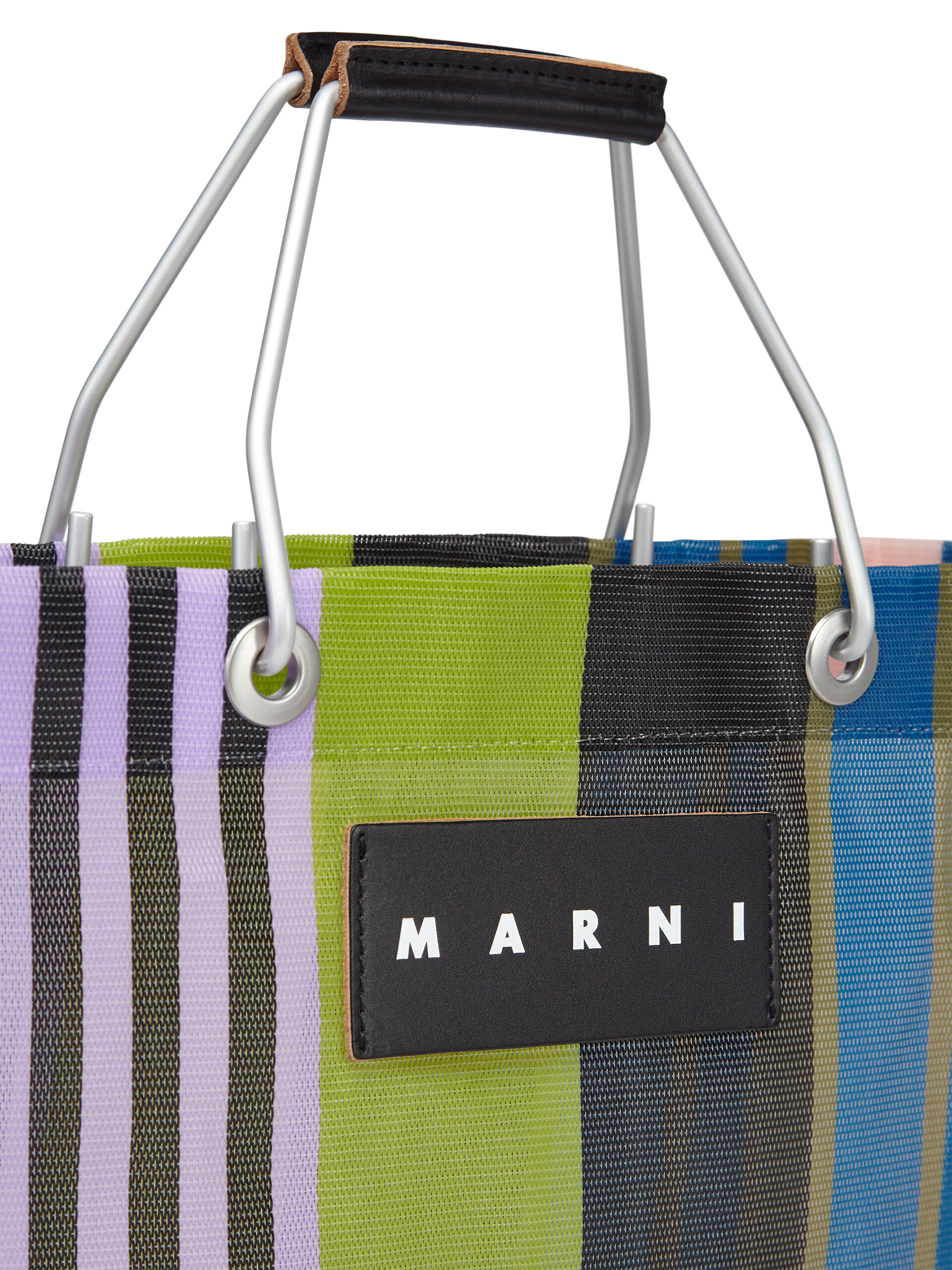 MARNI MARKET shopping bag in striped lilac, green, black, beige and blue polyamide - Bags - Image 4