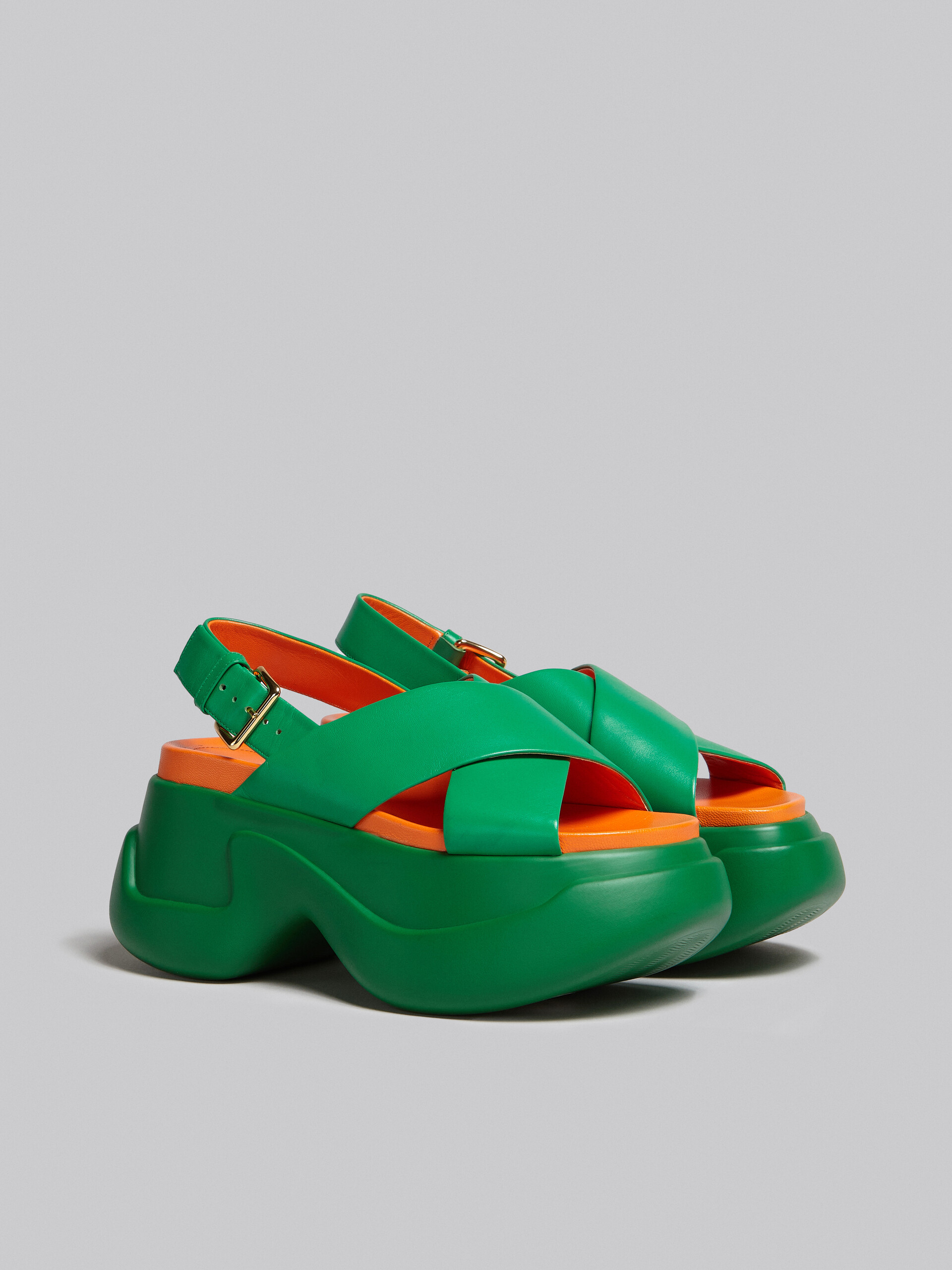 Green leather criss-cross Aras 23 sandal - Sandals - Image 2