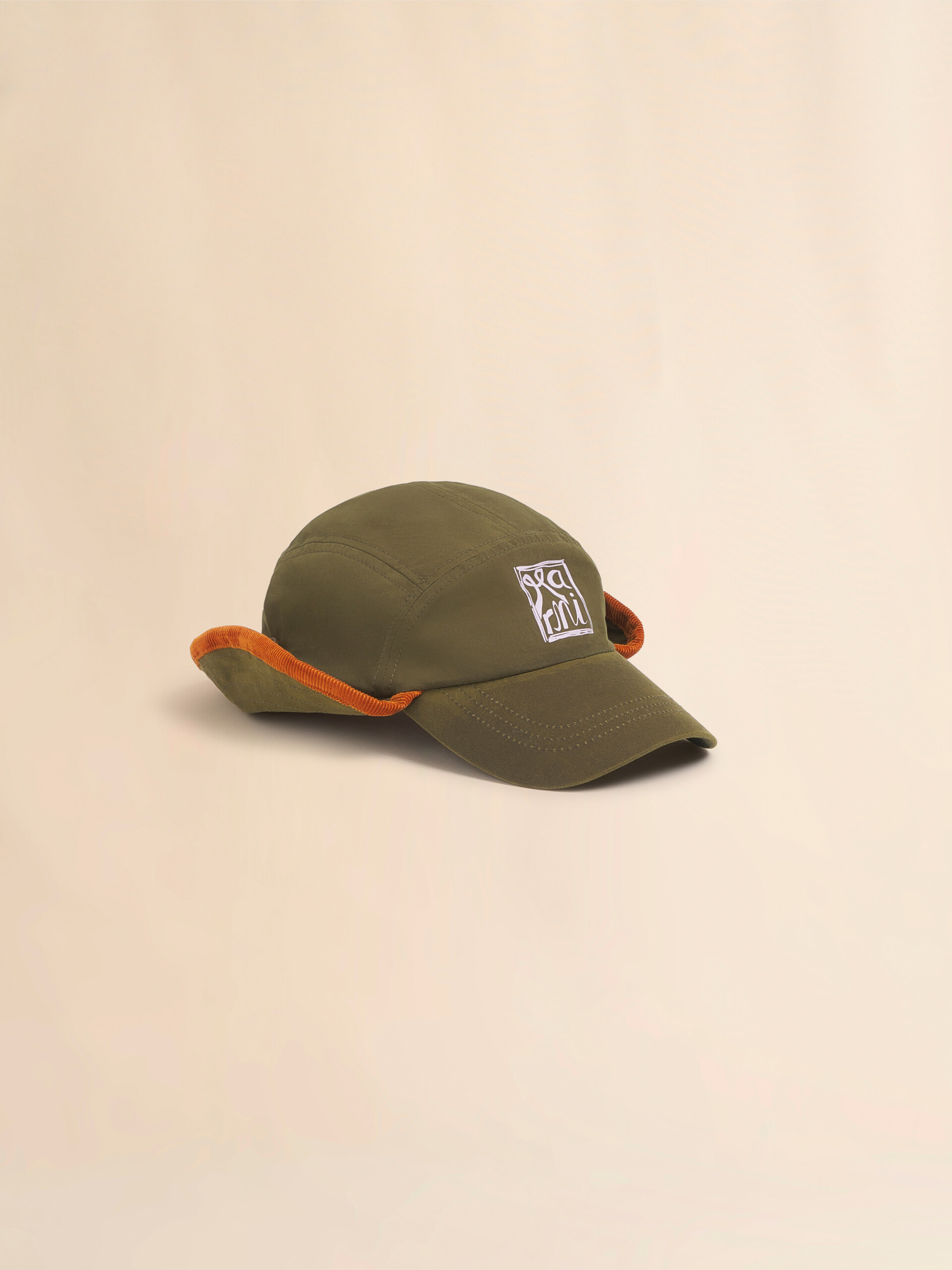 Khaki gabardine baseball cap with ear flaps - Hats - Image 1