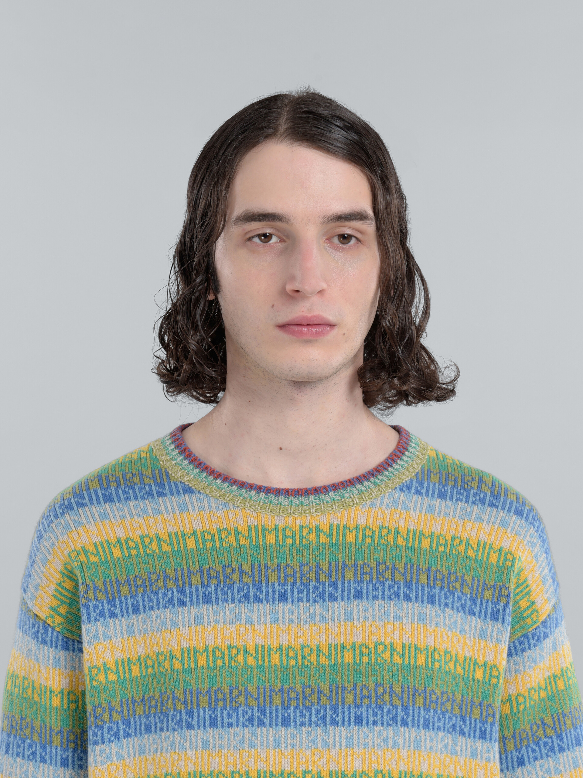 Wool top with multicolour stripes and jacquard logo - Pullovers - Image 4