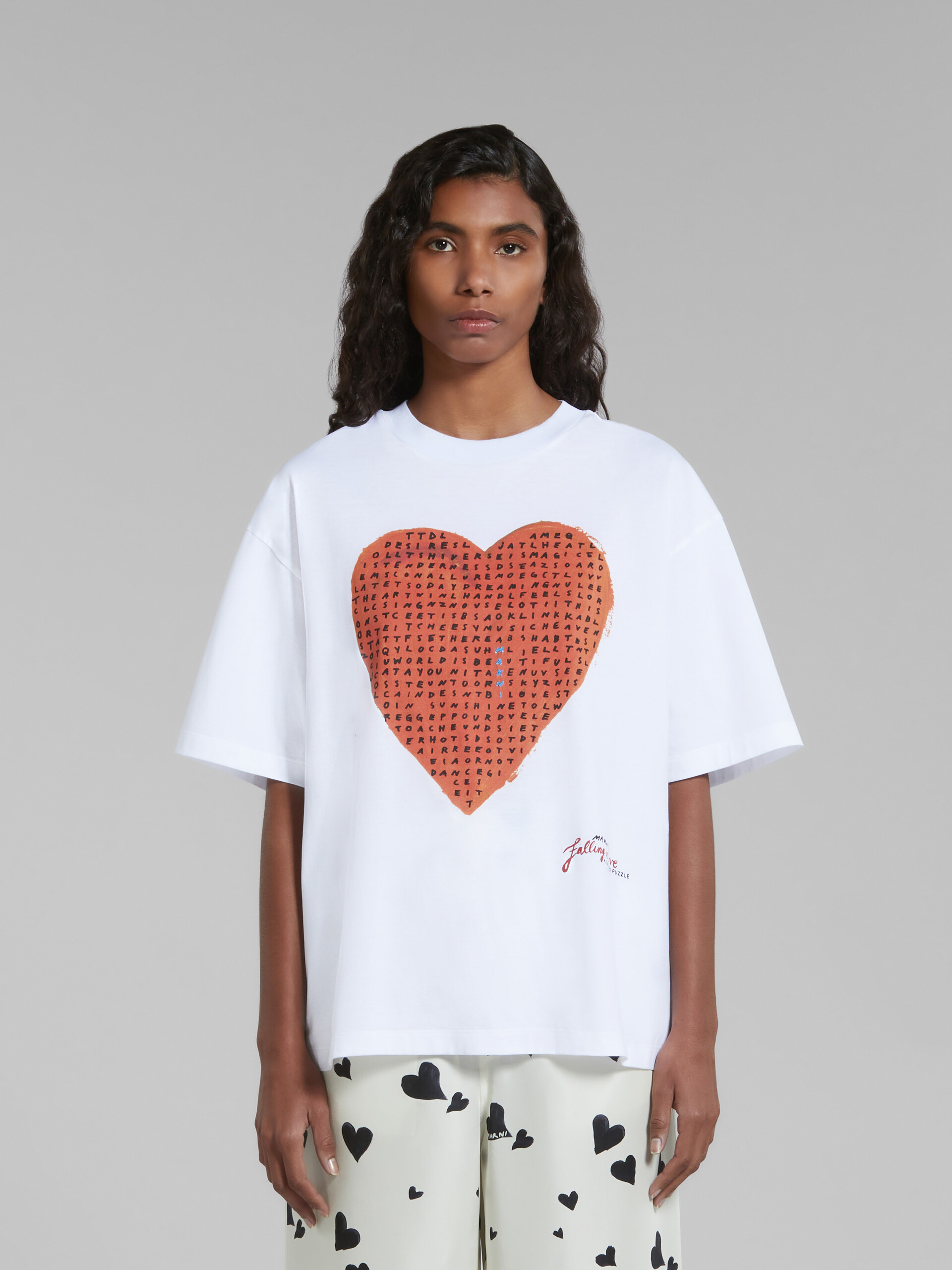White T-shirt with wordsearch heart print | Marni