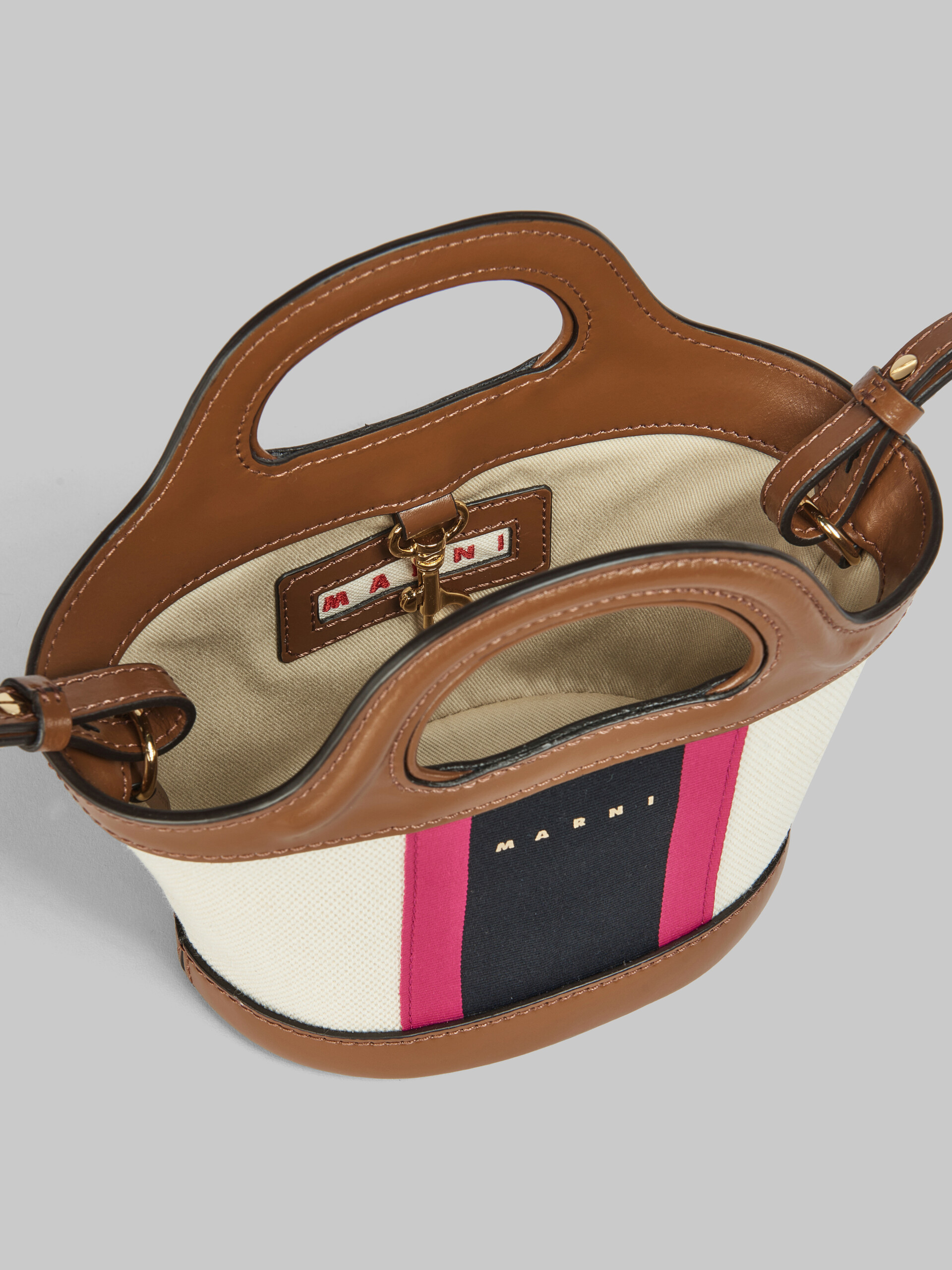 Tropicalia Micro Bag in Brown leather and striped canvas - Handbags - Image 4