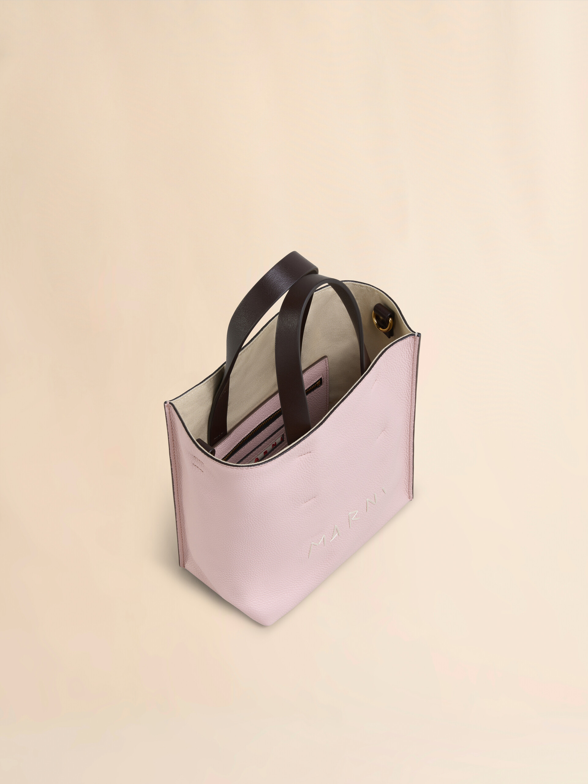 Museo Soft Mini Bag in ivory and brown leather with Marni Mending - Shopping Bags - Image 3