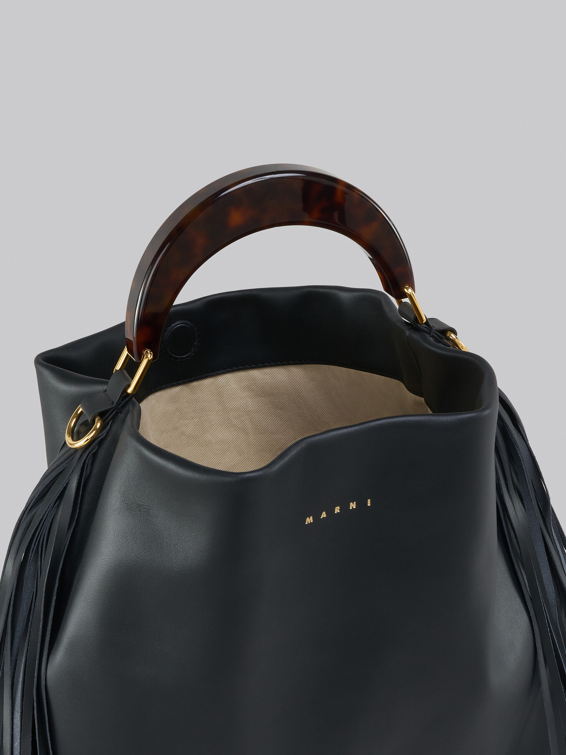 Venice Medium Bag in black leather with fringes - Shoulder Bag - Image 3