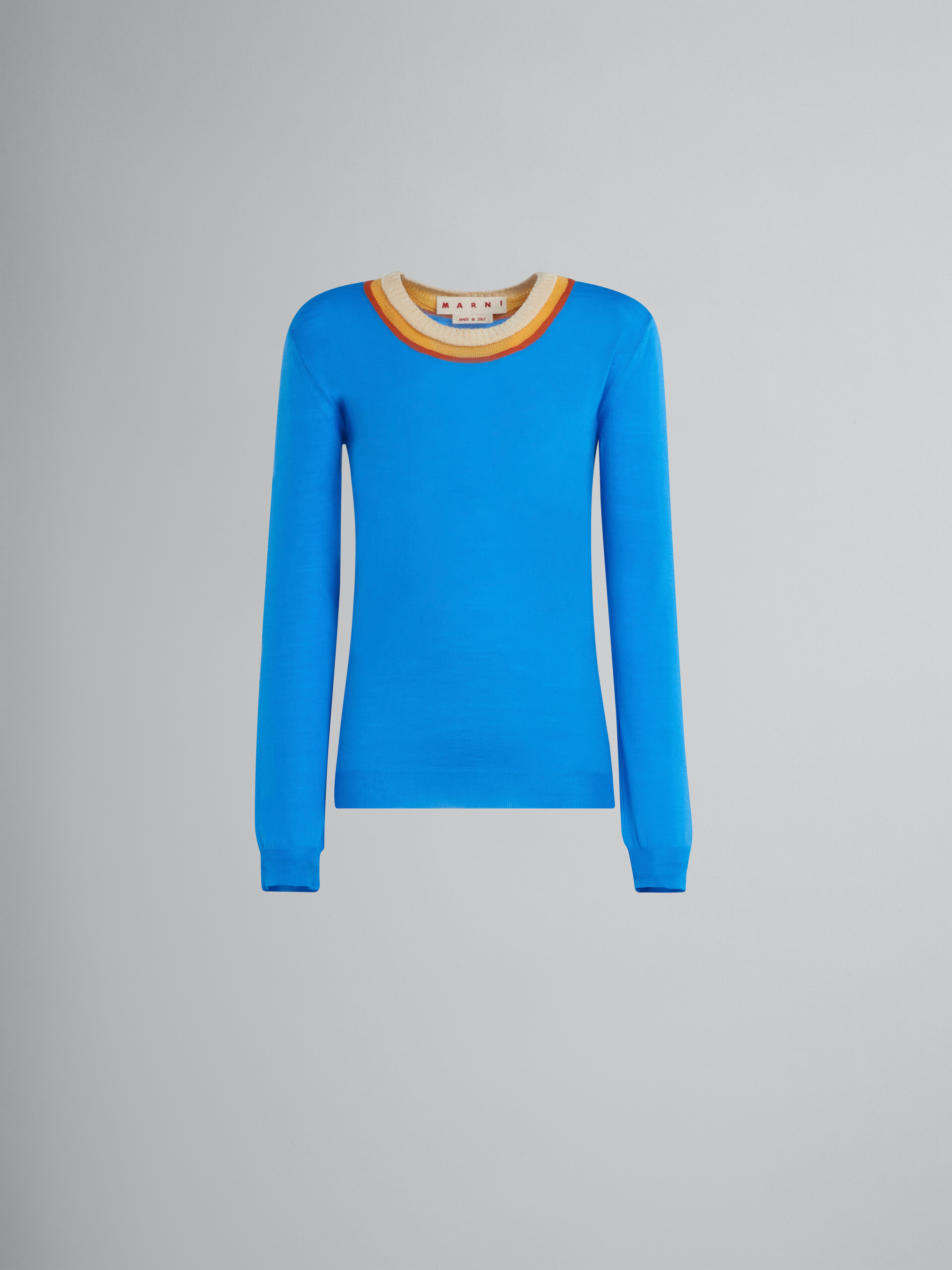 Blue wool jumper with triple neckline - Pullovers - Image 1