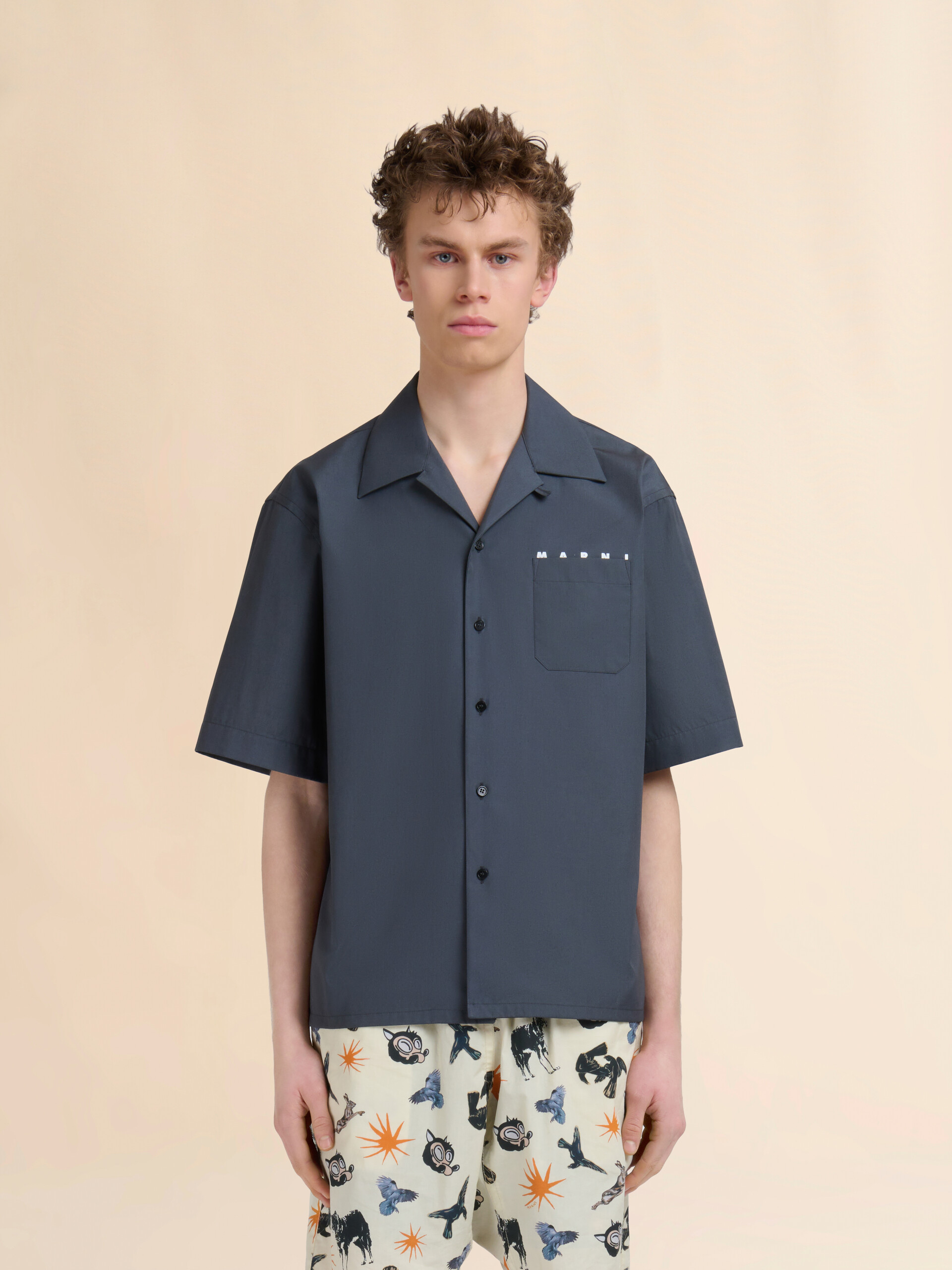 White organic poplin bowling shirt with hidden logo - Shirts - Image 2