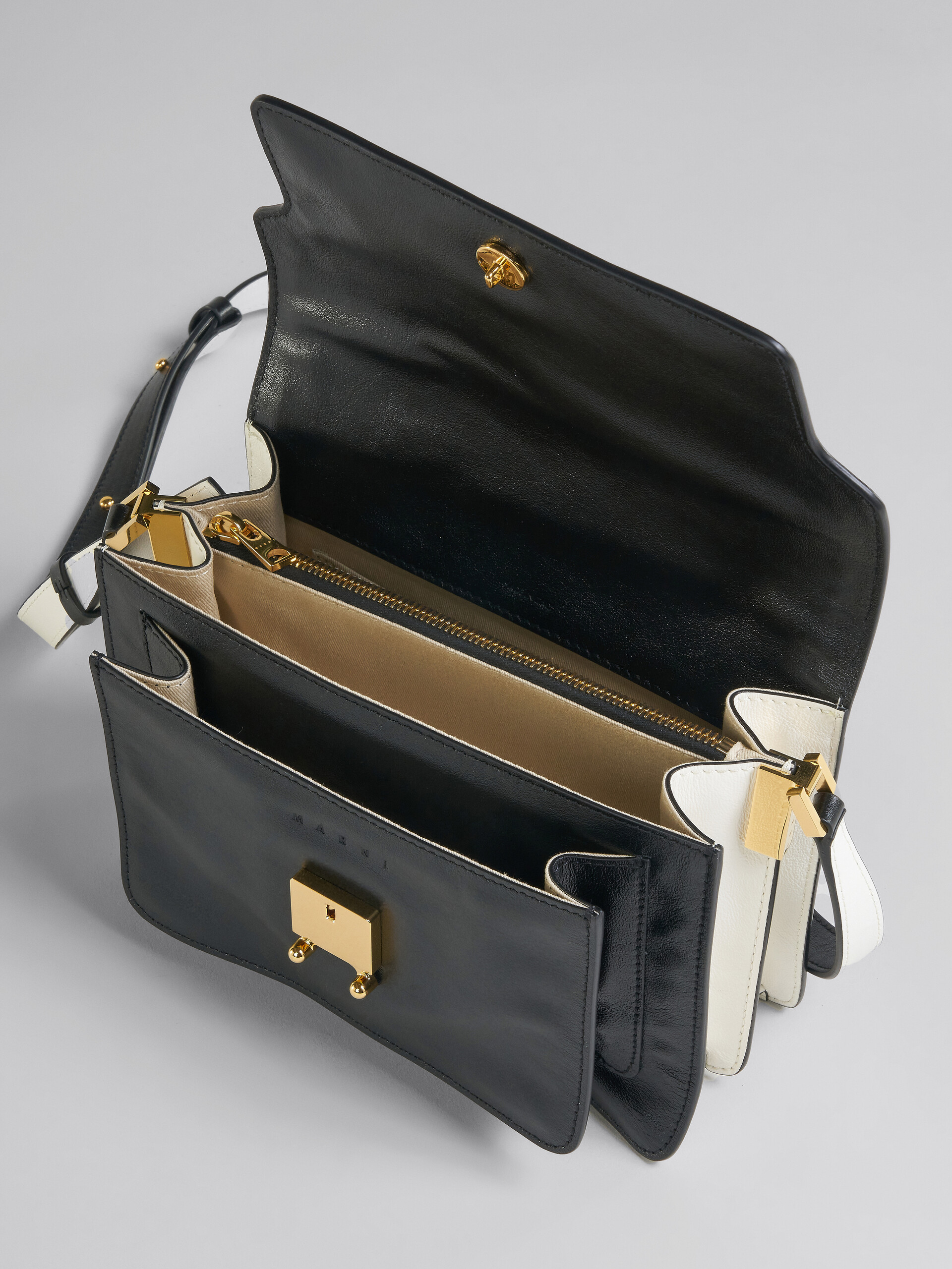 Trunk Soft Medium Bag in black and white leather - Shoulder Bag - Image 4