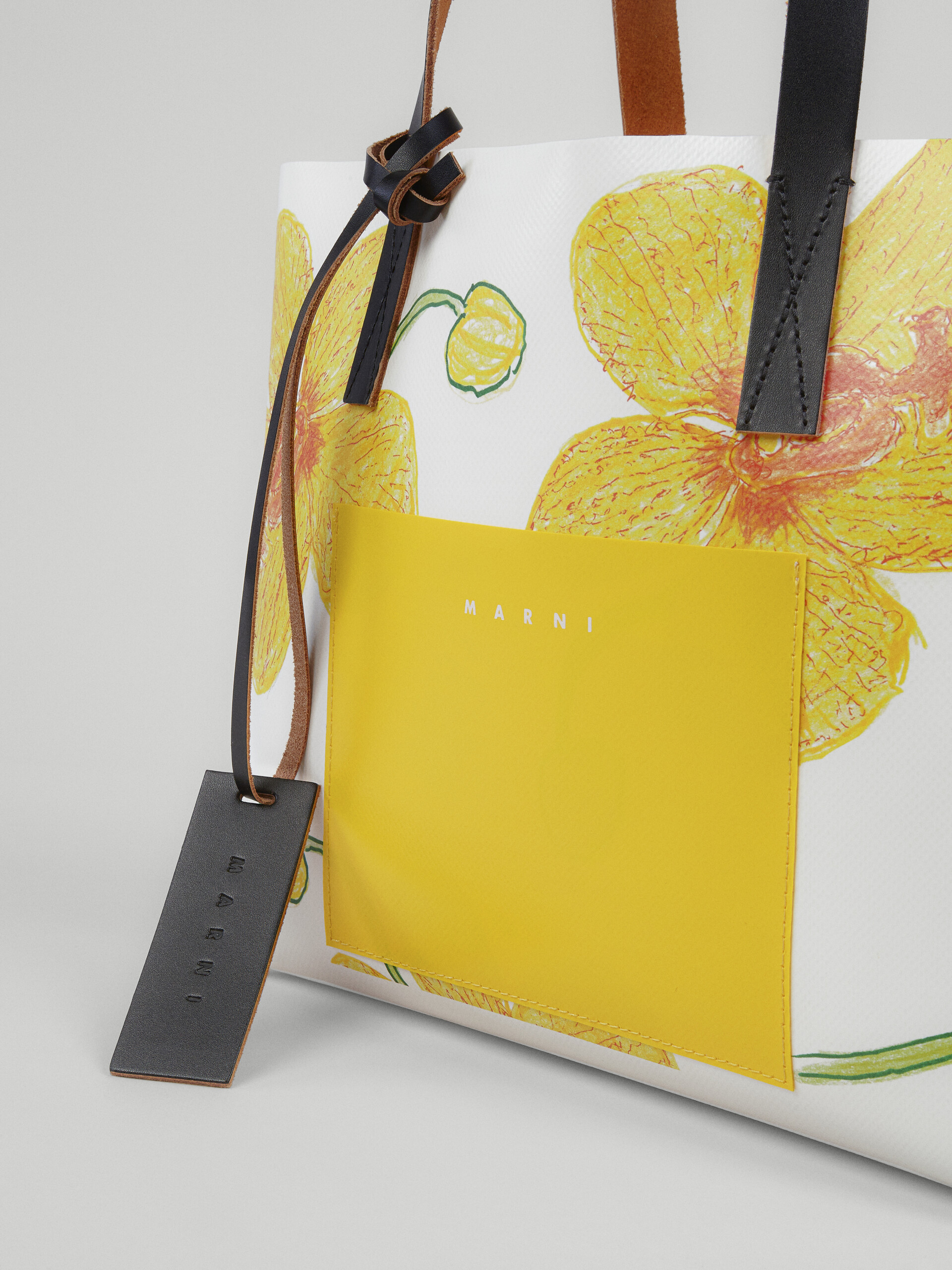 Orchids print yellow shopping bag - Shopping Bags - Image 4
