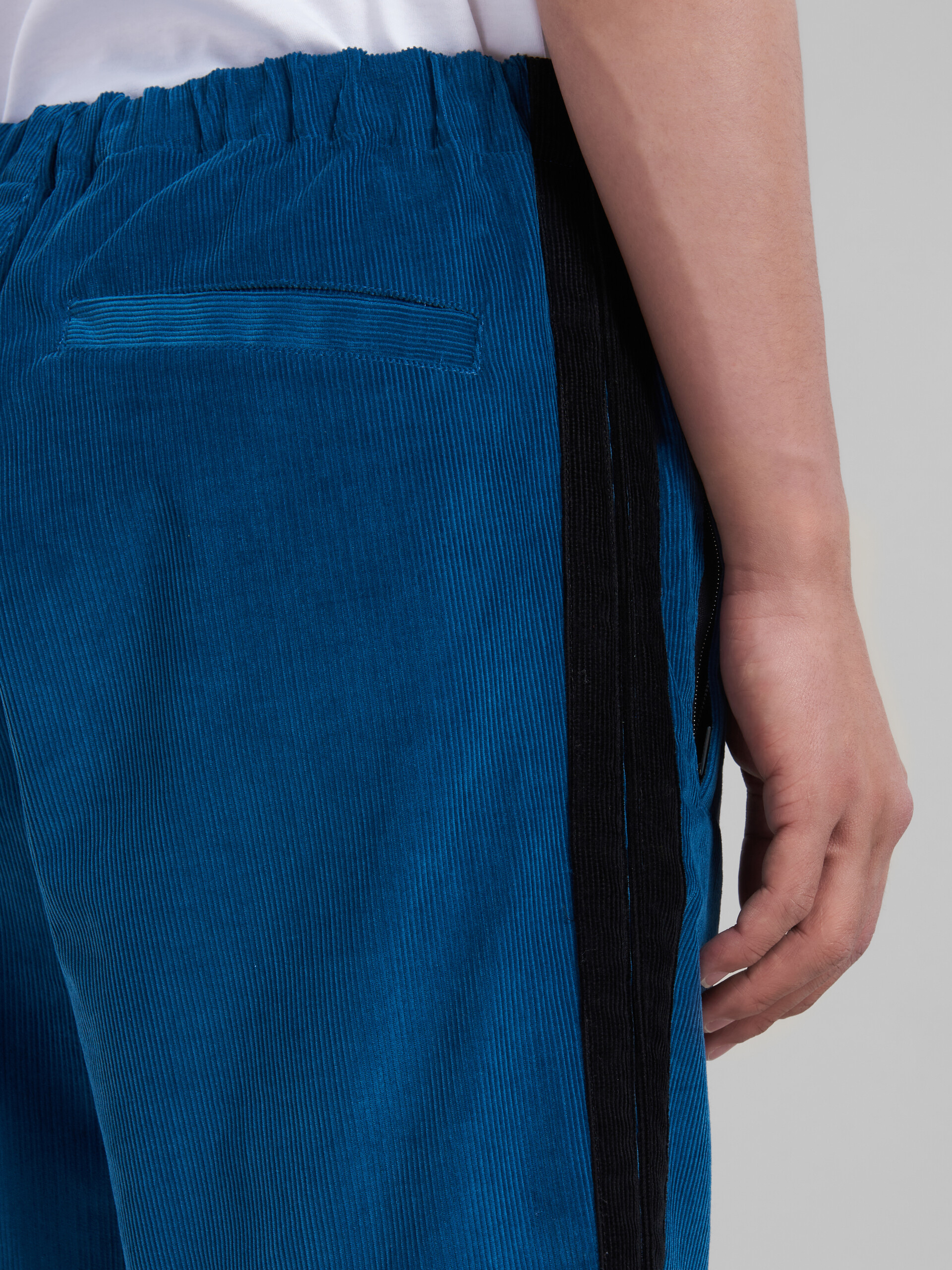 Blue corduroy track pants with side bands - Pants - Image 4