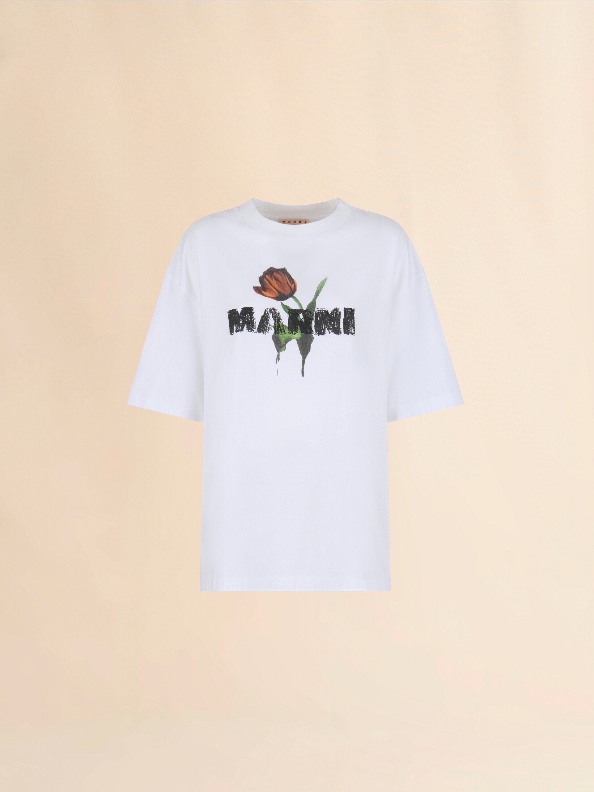 White cotton T-shirt with tulip print - T-shirts - Image 1