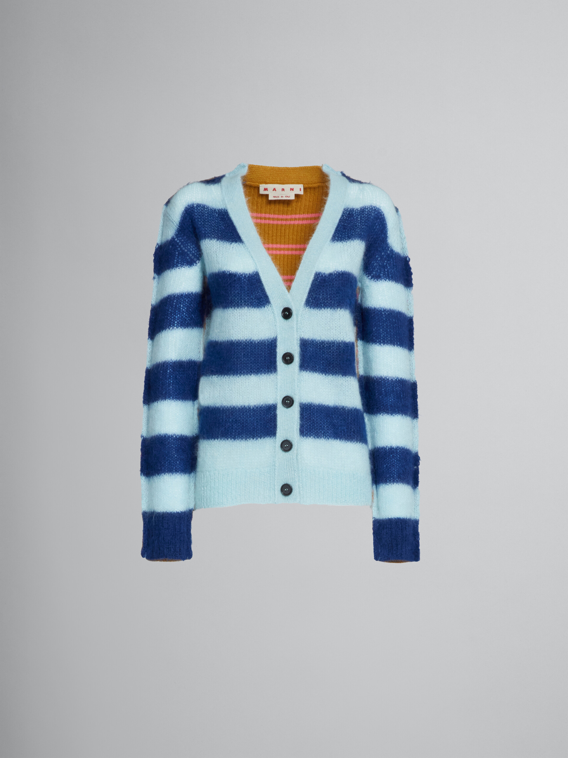 Mohair and wool cardigan with multicolour stripes - Pullovers - Image 1
