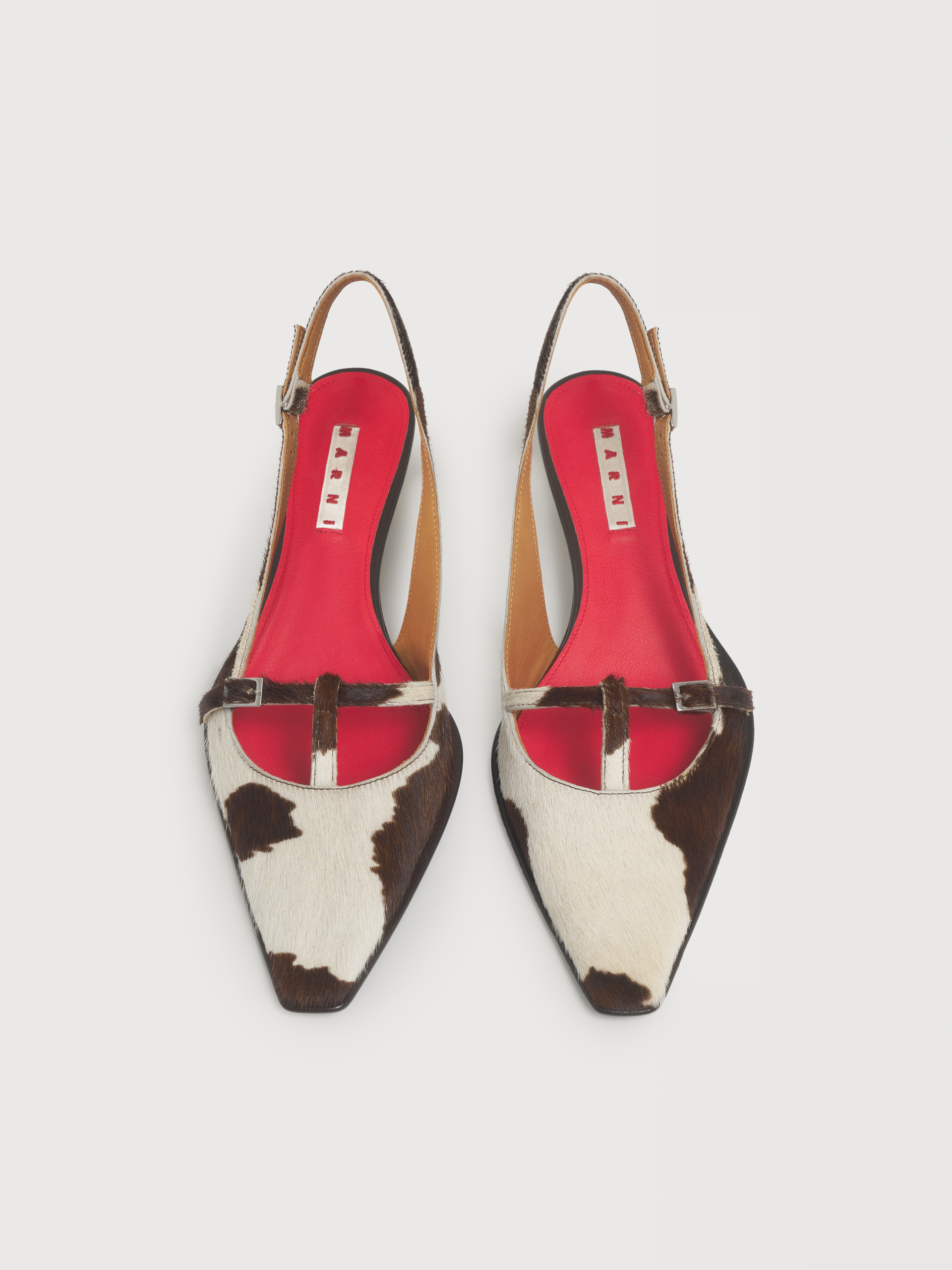 White and brown cow-print ponyhair T-bar slingback - Pumps - Image 4