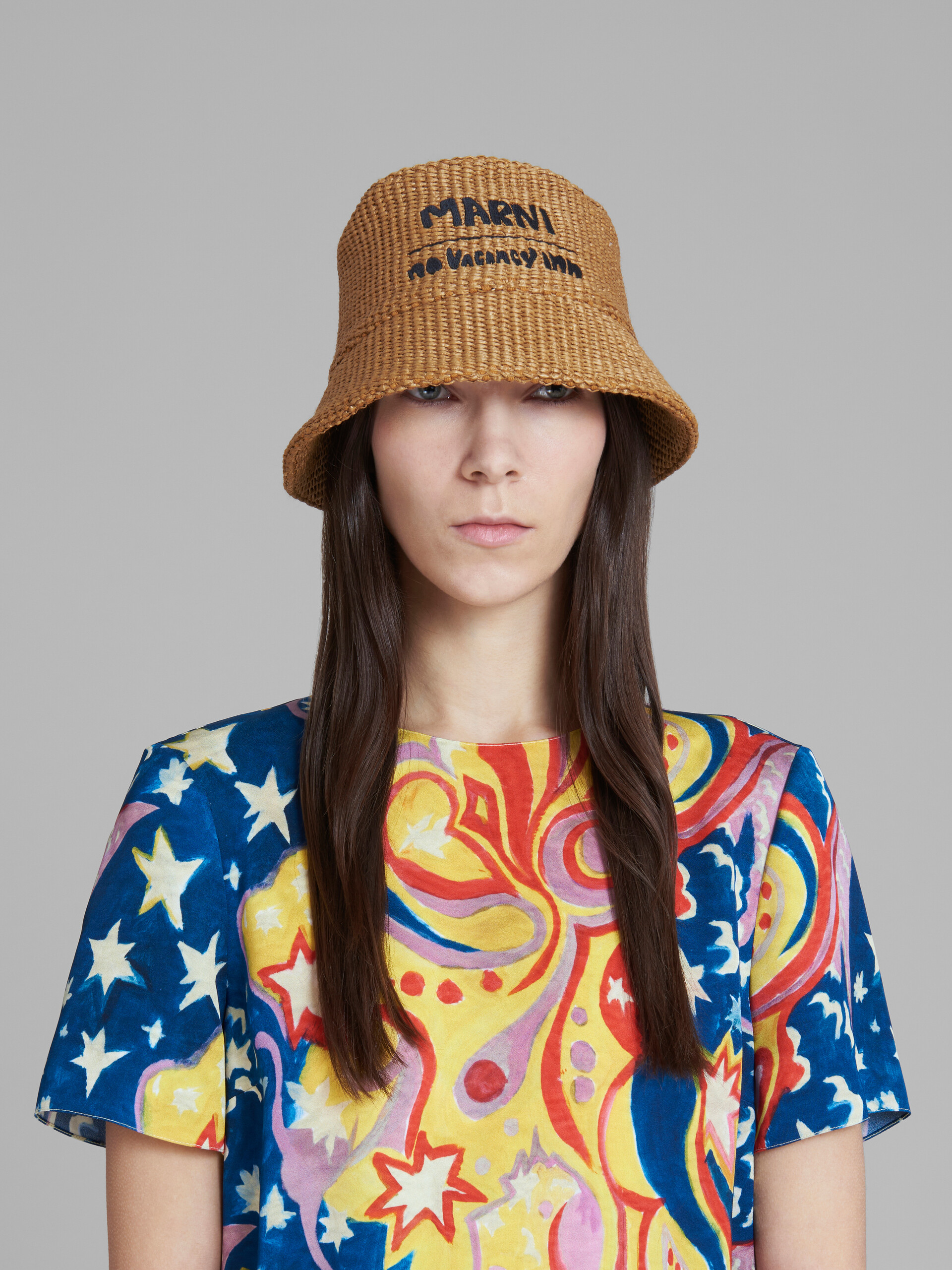Marni x No Vacancy Inn - Caramel hat in raffia fabric - Hats - Image 2