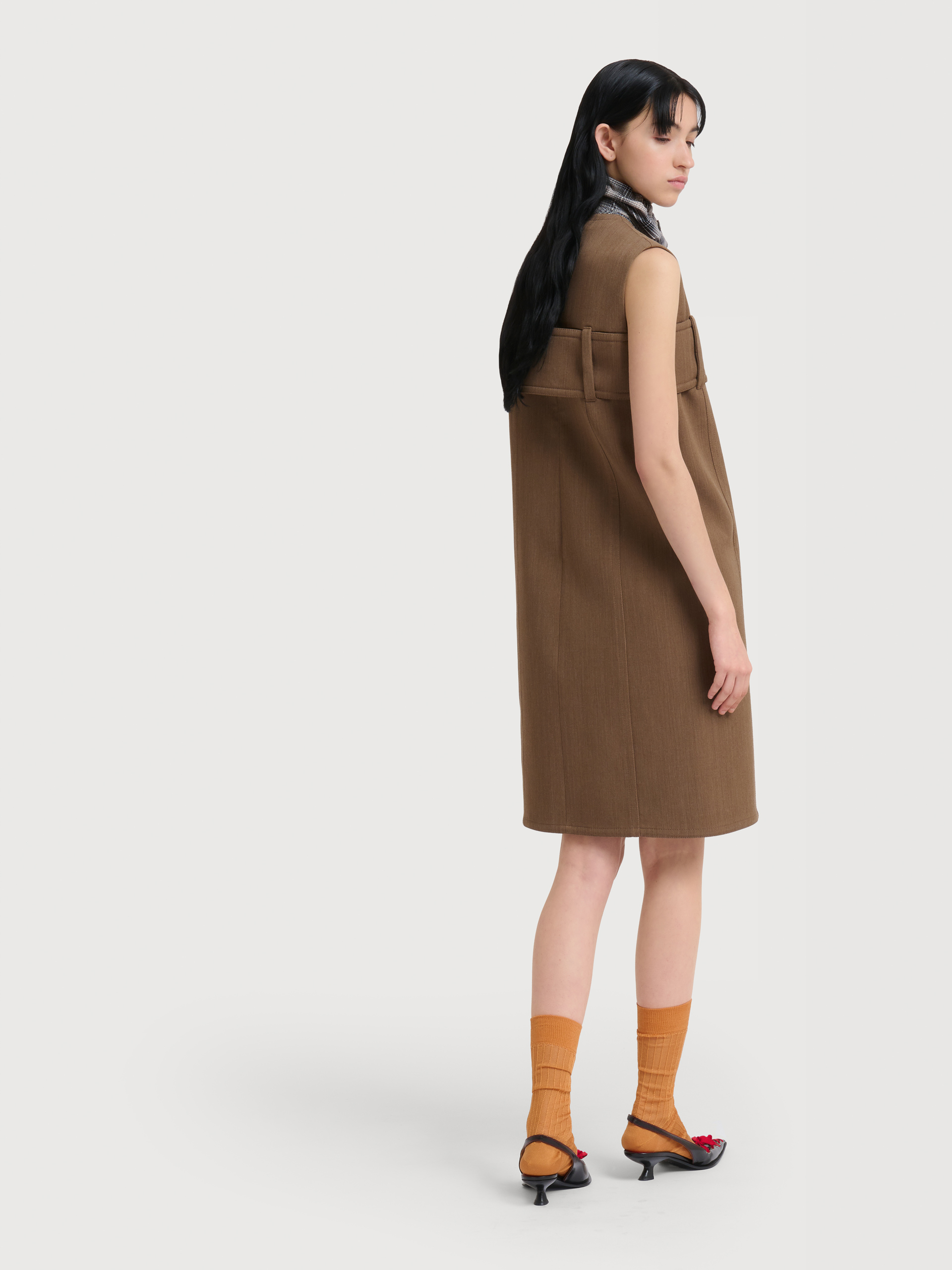 Brown wool dress with belted bust - Dresses - Image 4
