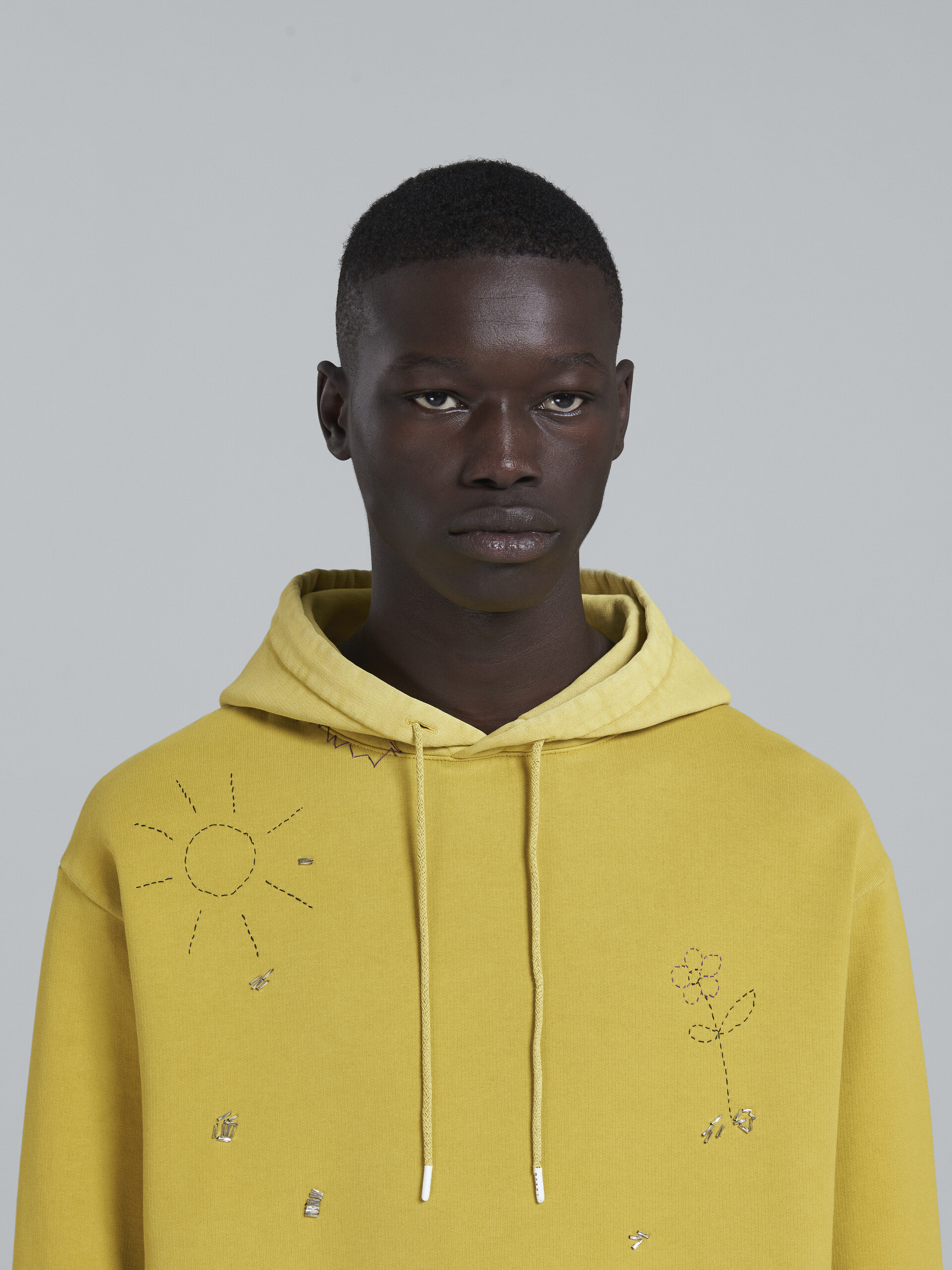 Yellow embroidered hoodie - Sweaters - Image 4