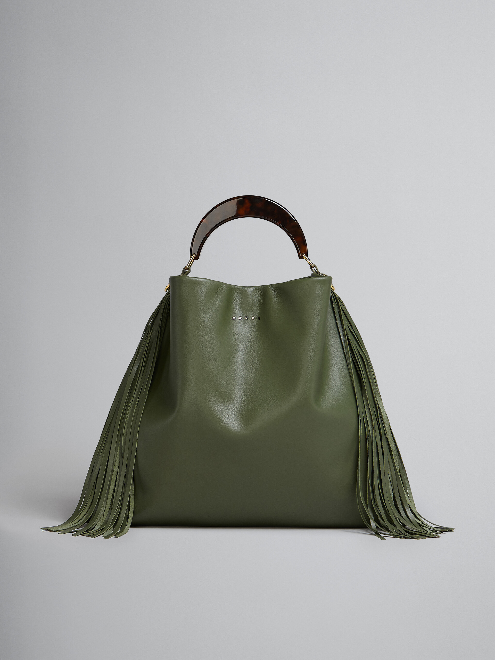 Venice Medium Bag in green leather with fringes - Shoulder Bags - Image 1