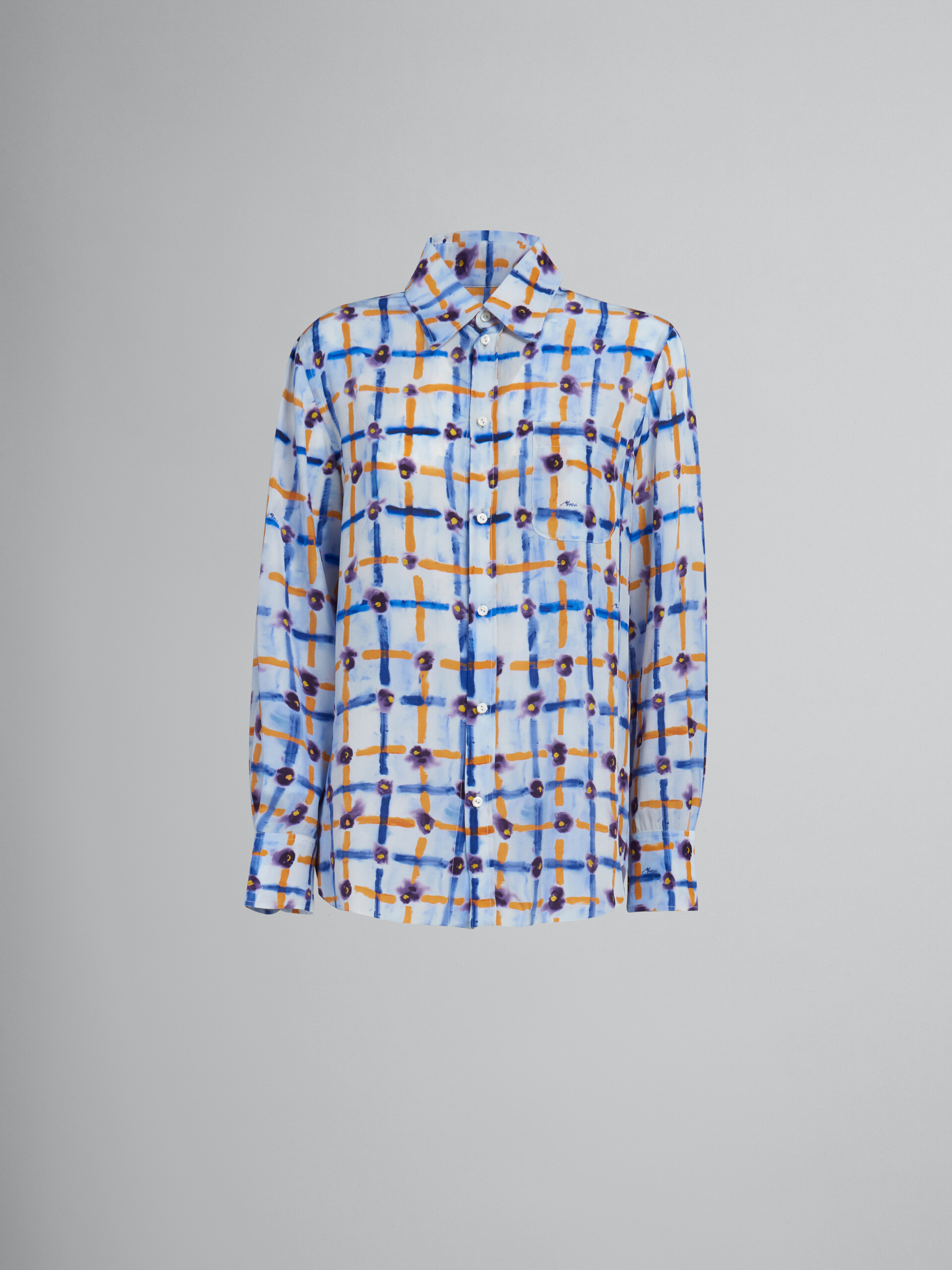 Light blue crêpe de chine shirt with Saraband print - Shirts - Image 1