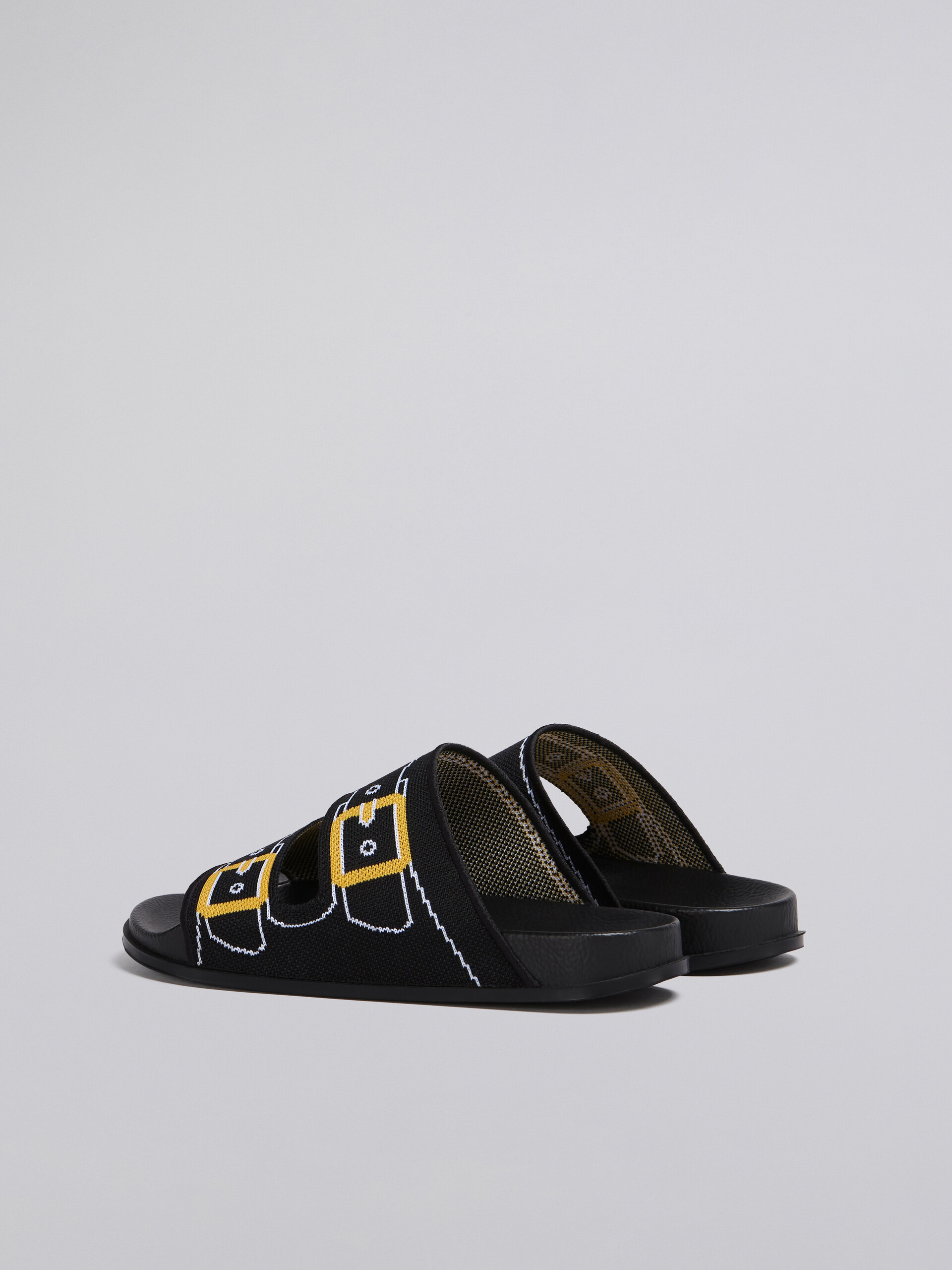 black two strap slide sandals