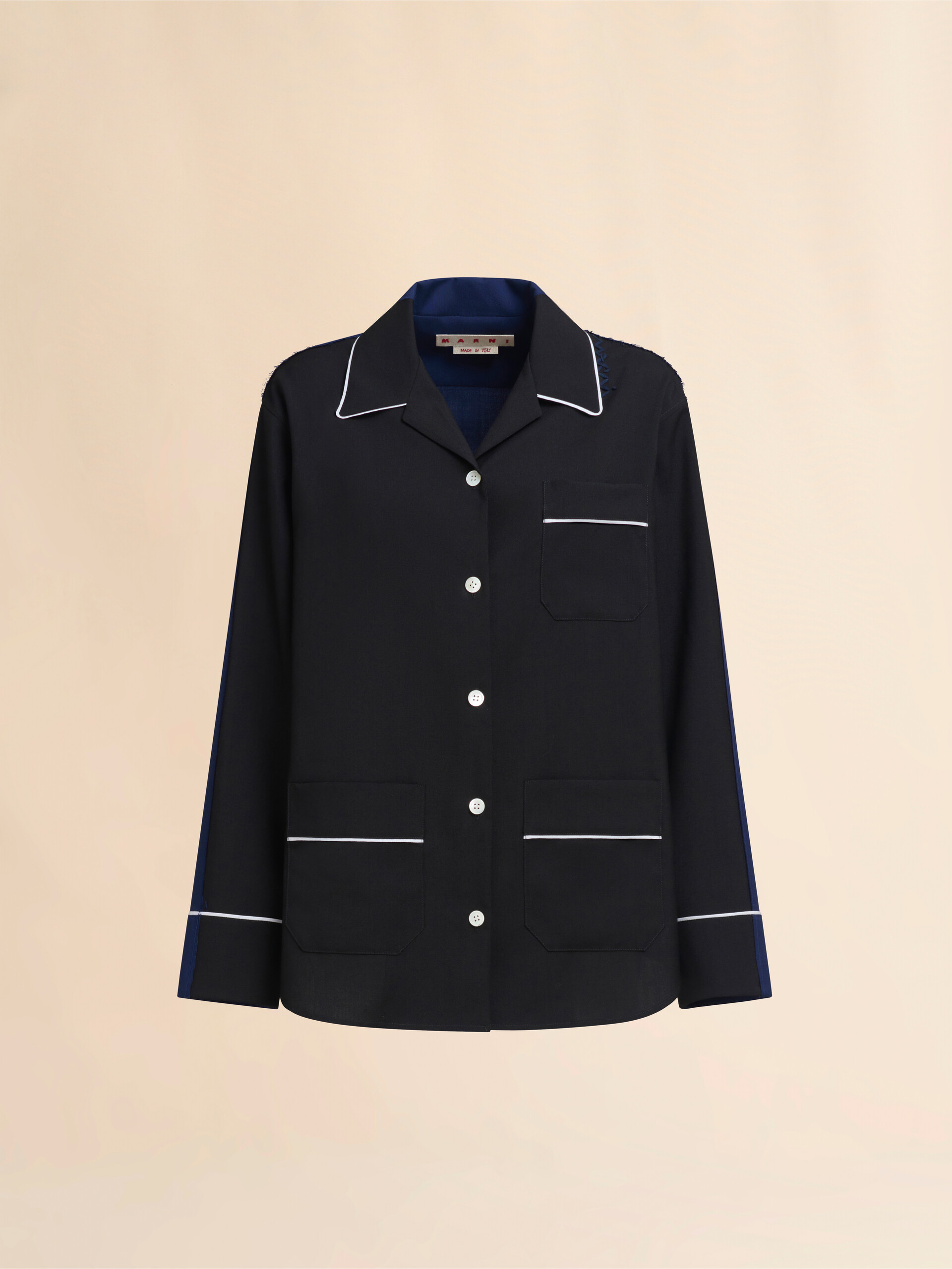 Black wool pyjama shirt with contrasting back - Shirts - Image 1