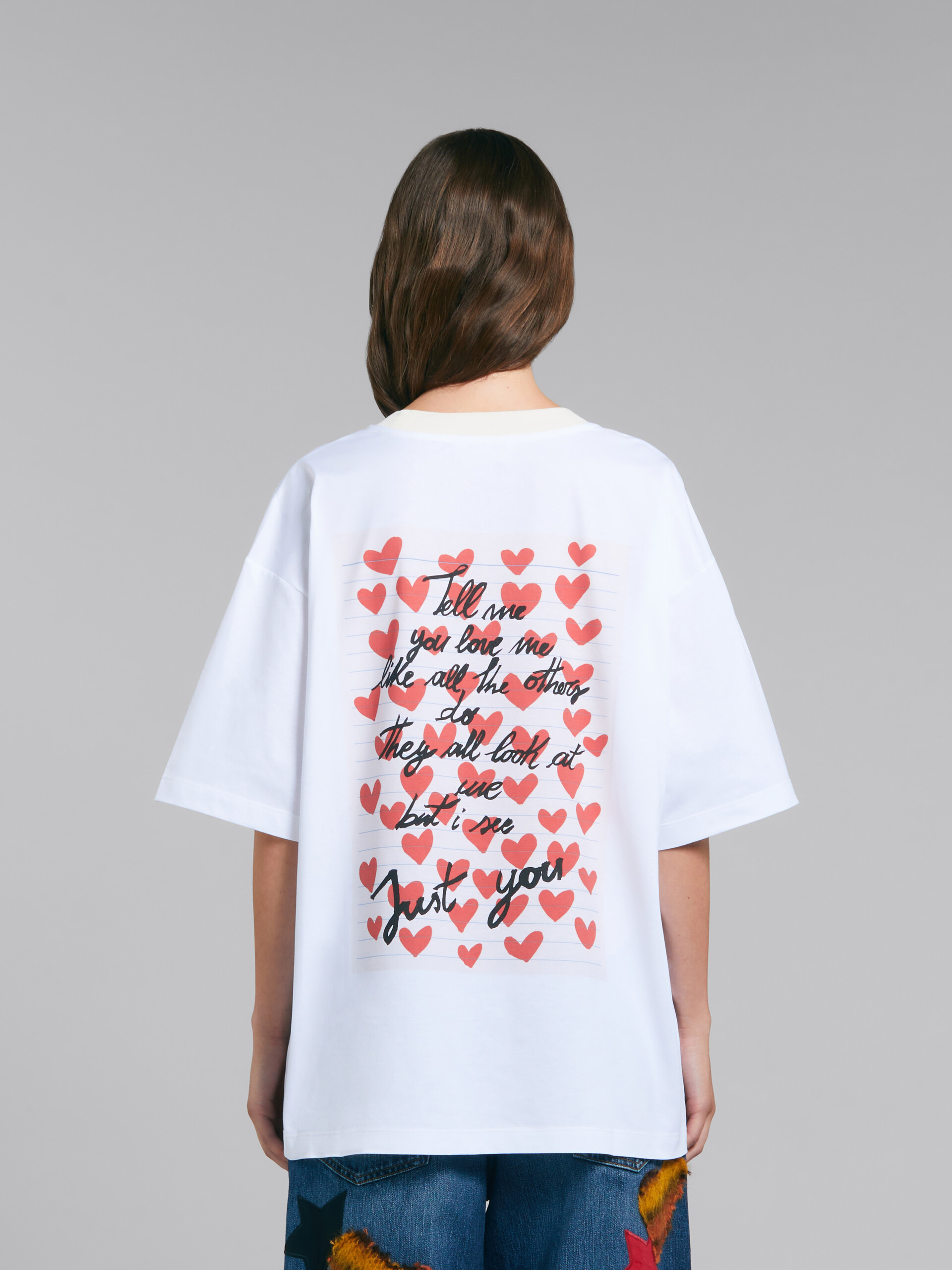 White T-shirt with hearts print - T-shirts - Image 3