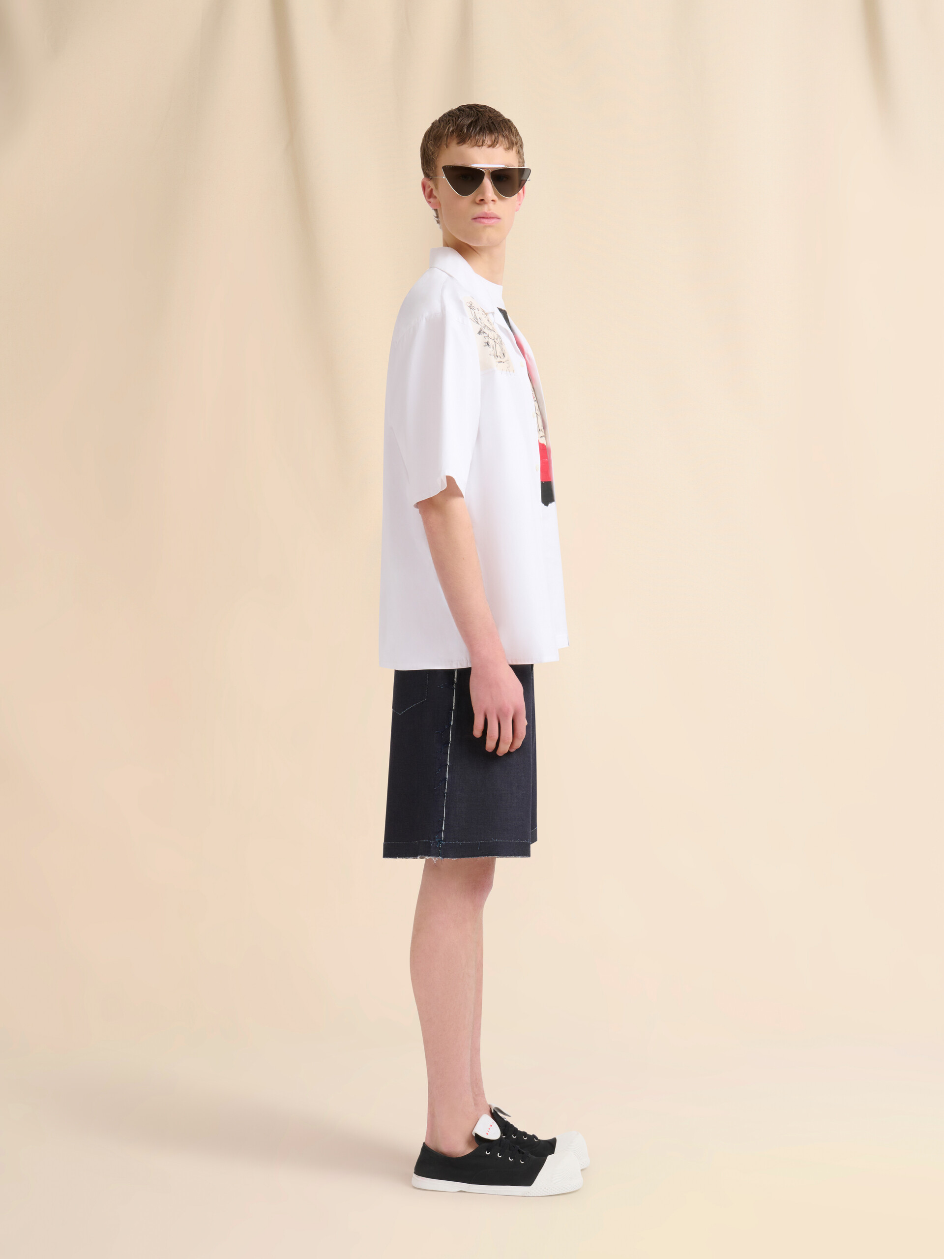 Deep blue stretch denim trompe l'oeil Bermuda shorts - Pants - Image 5