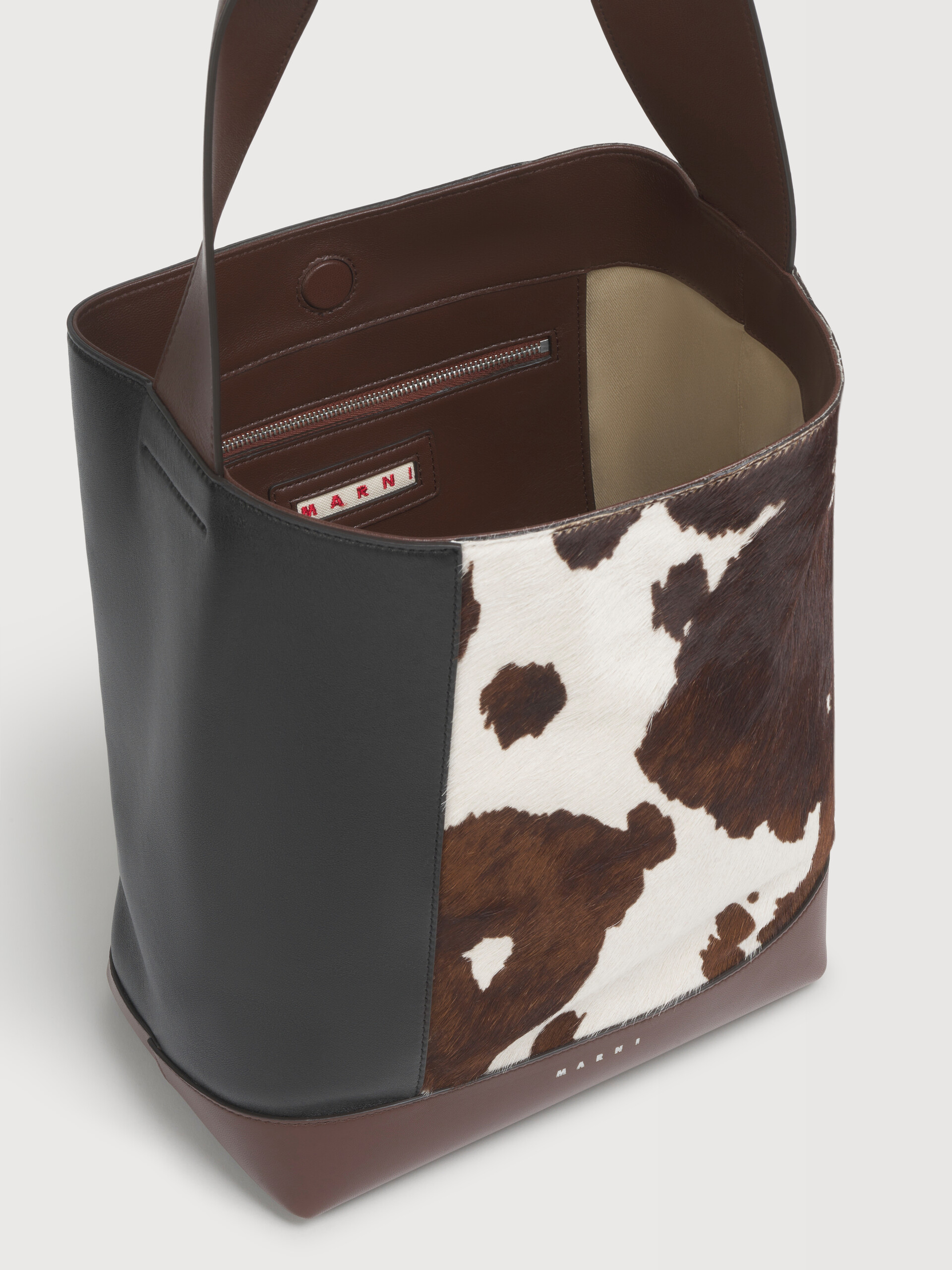 Brown, black and cow-print leather Pod 2.0 bag - Shoulder Bags - Image 3
