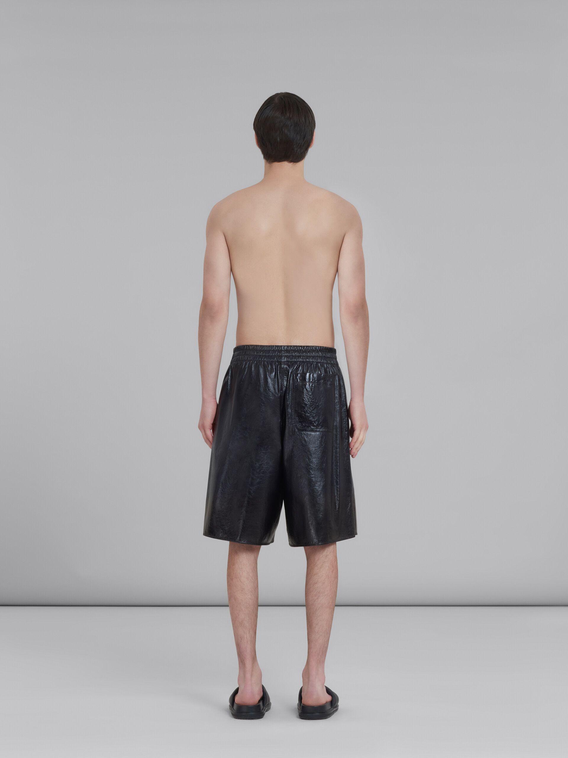 Black bermuda shorts in ultralight naplak leather - Pants - Image 3