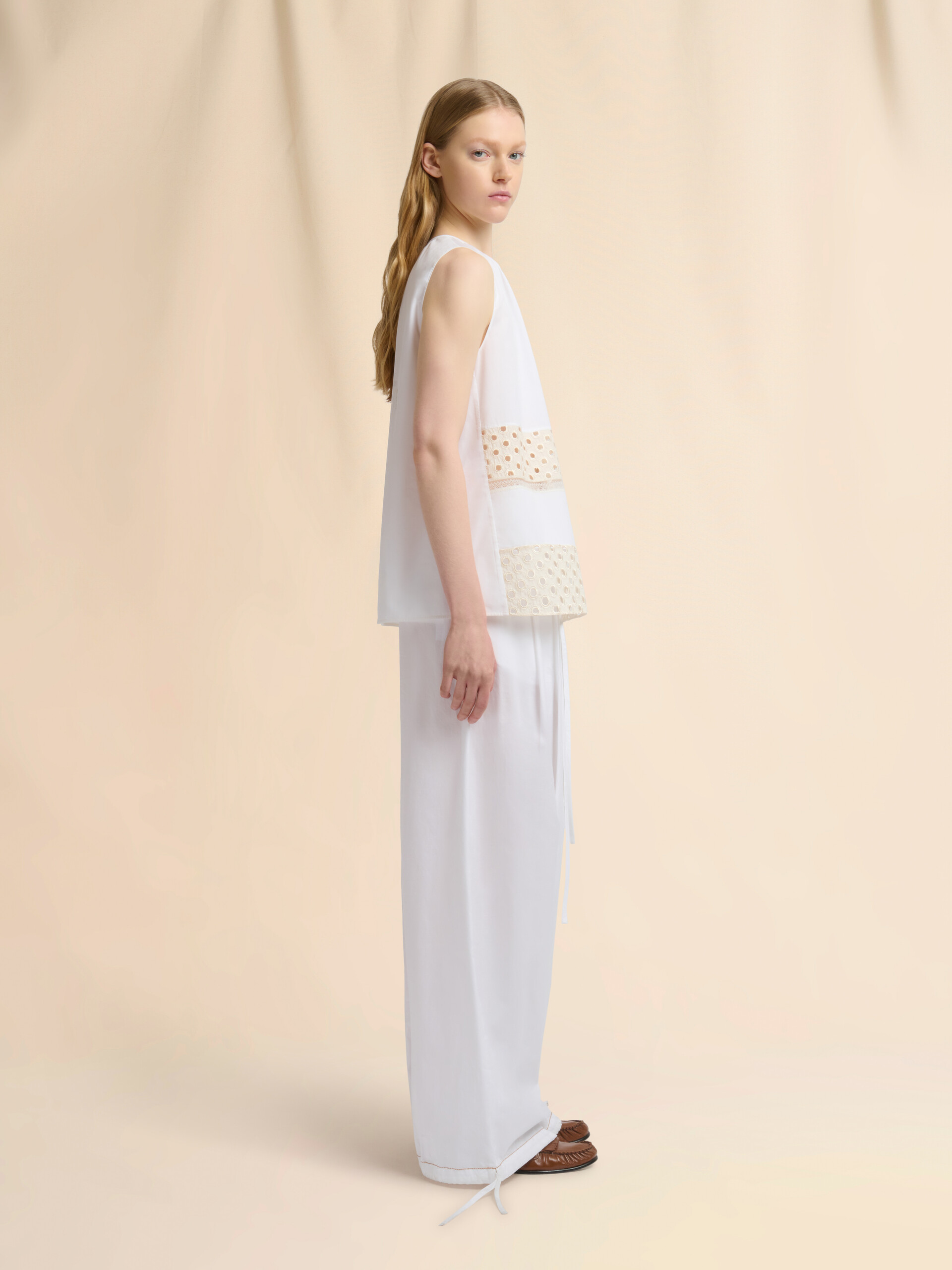 White poplin blouse with broderie anglaise inserts - Shirts - Image 5