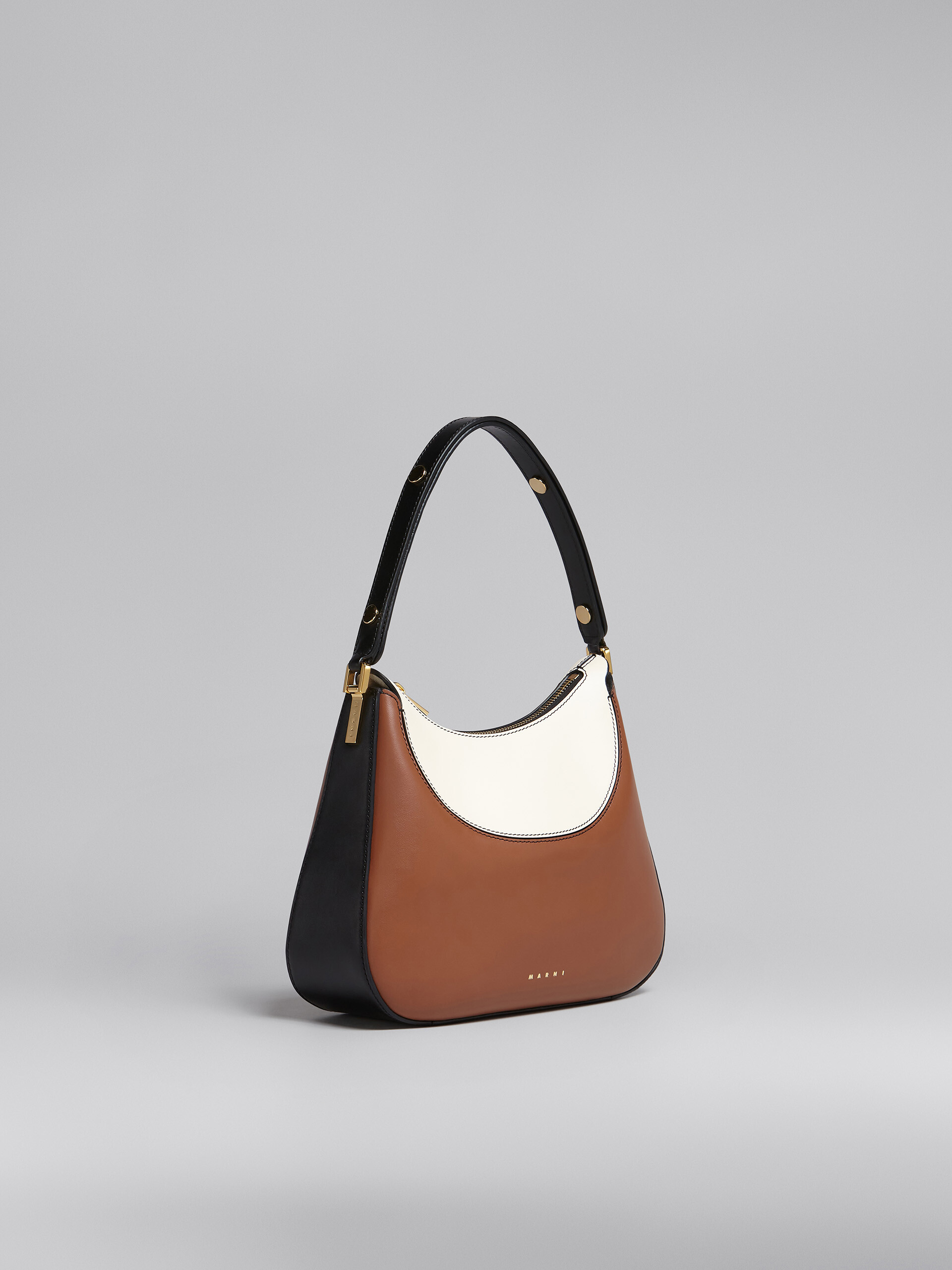Petit sac Milano en cuir marron, noir et blanc - Sacs à main - Image 6