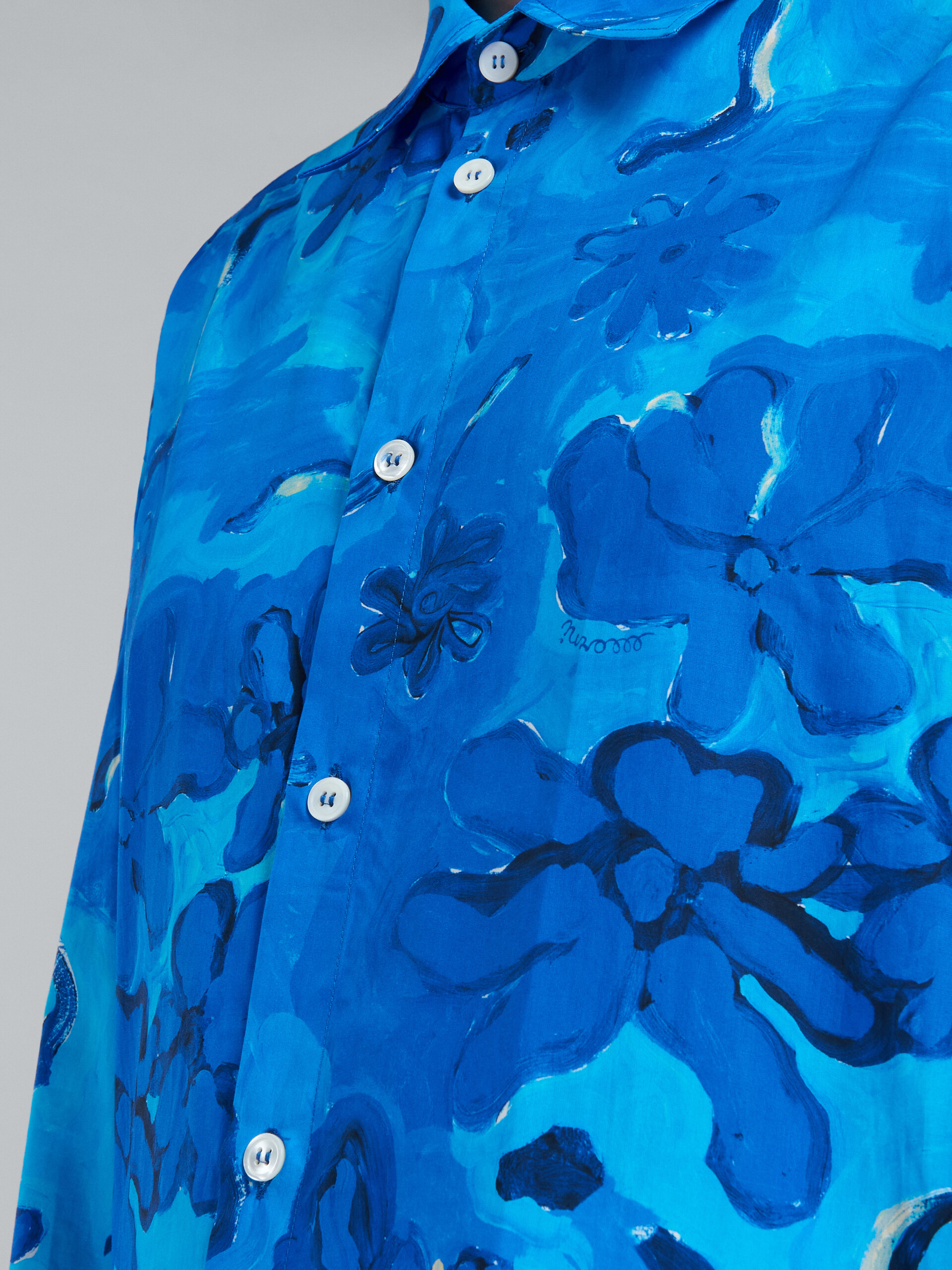 Printed blue poplin shirt dress - Dresses - Image 5