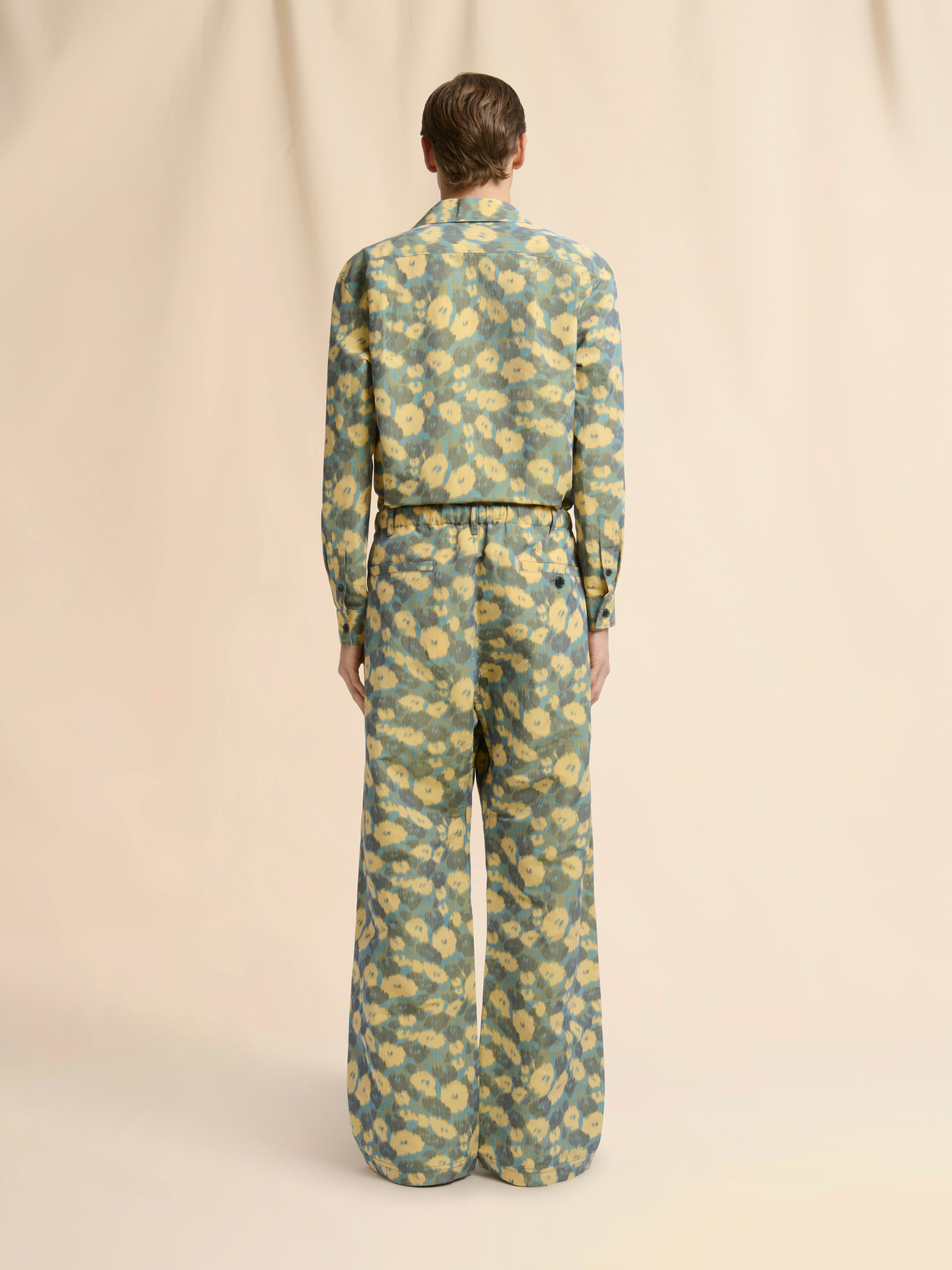 Green linen blend trousers with blurry floral print - Pants - Image 3