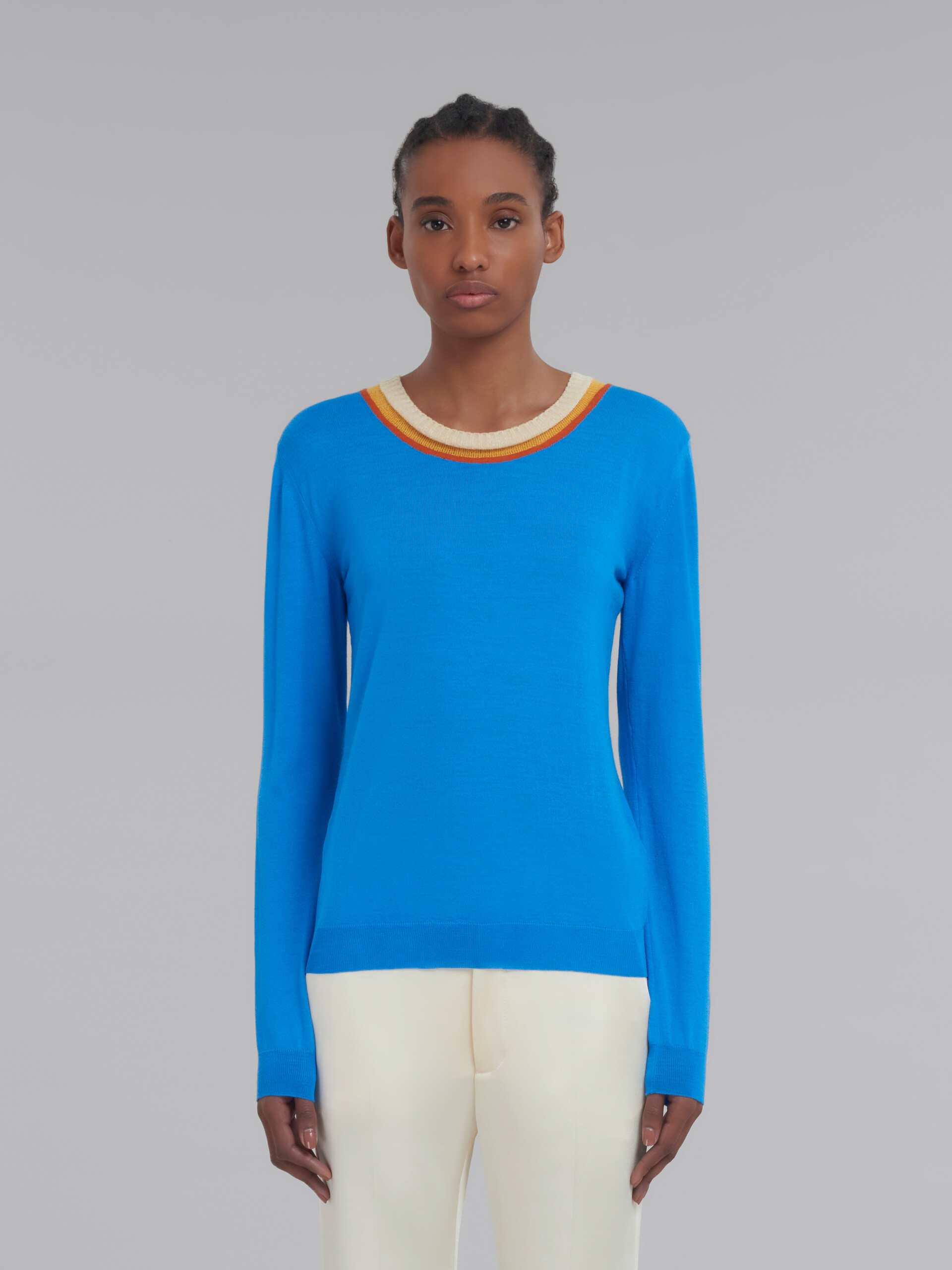 Blue wool jumper with triple neckline - Pullovers - Image 2