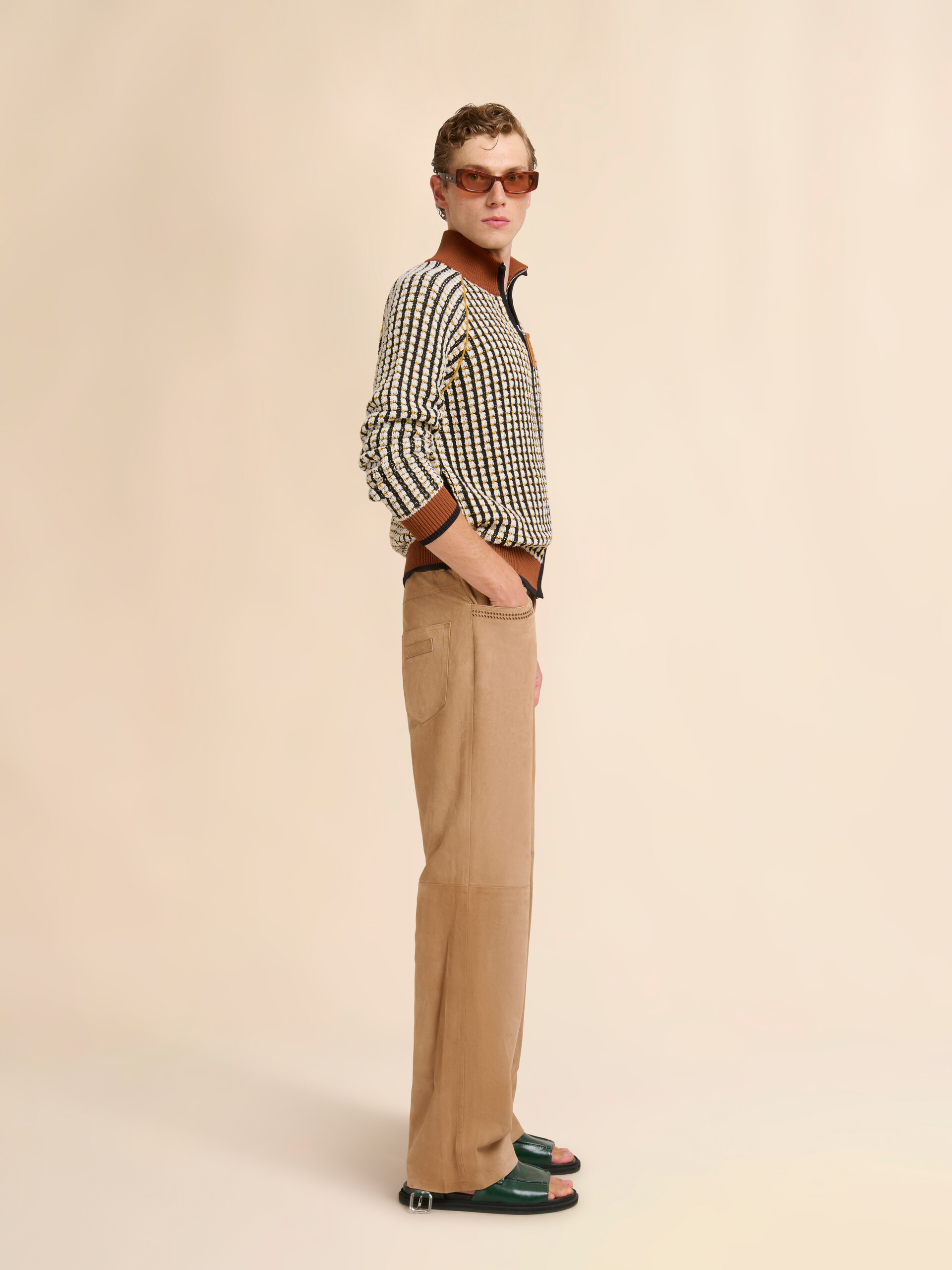 White bouclé tweed-effect jumper with zip - Pullovers - Image 6