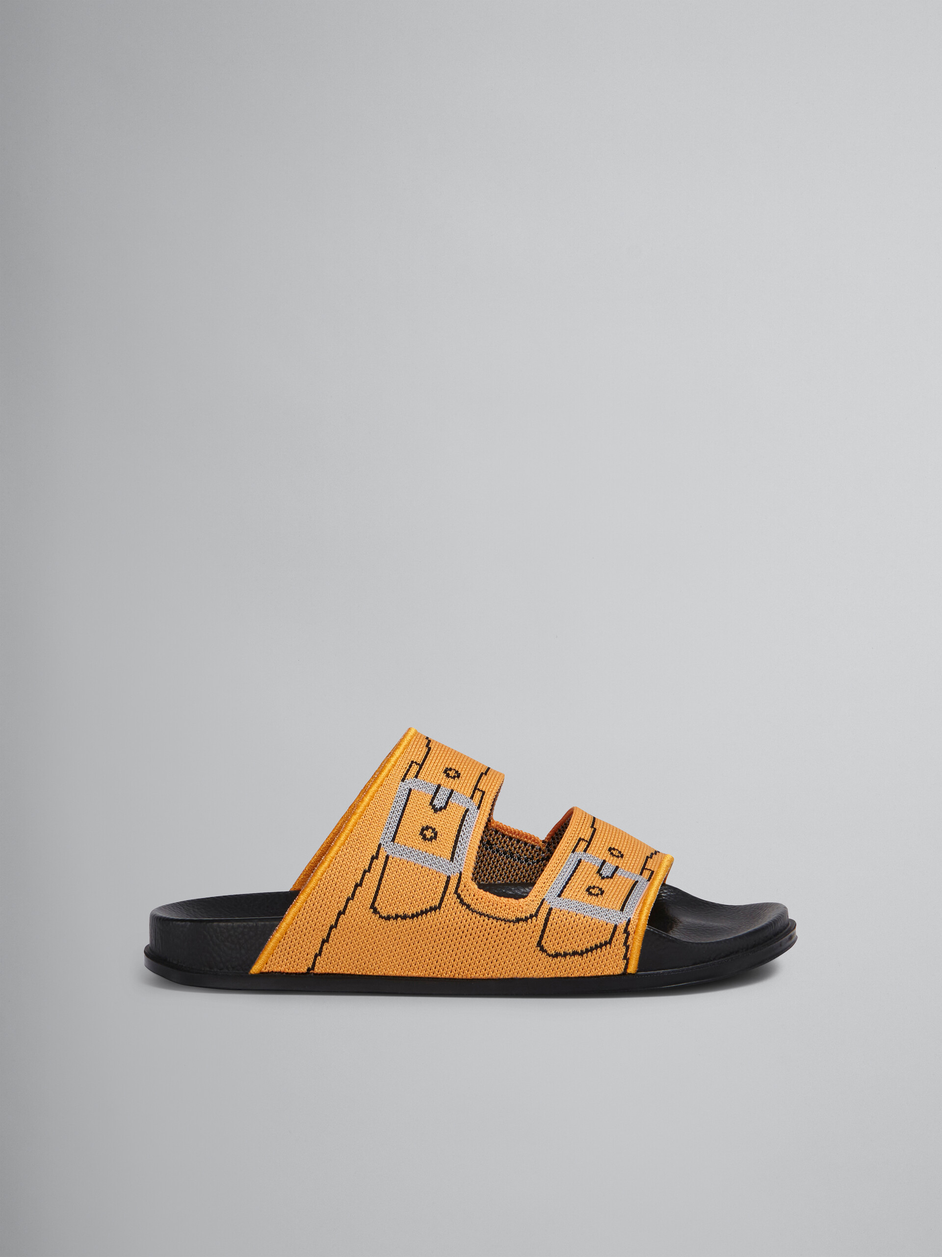 Orange trompe l'œil jacquard two-strap slide - Sandals - Image 1