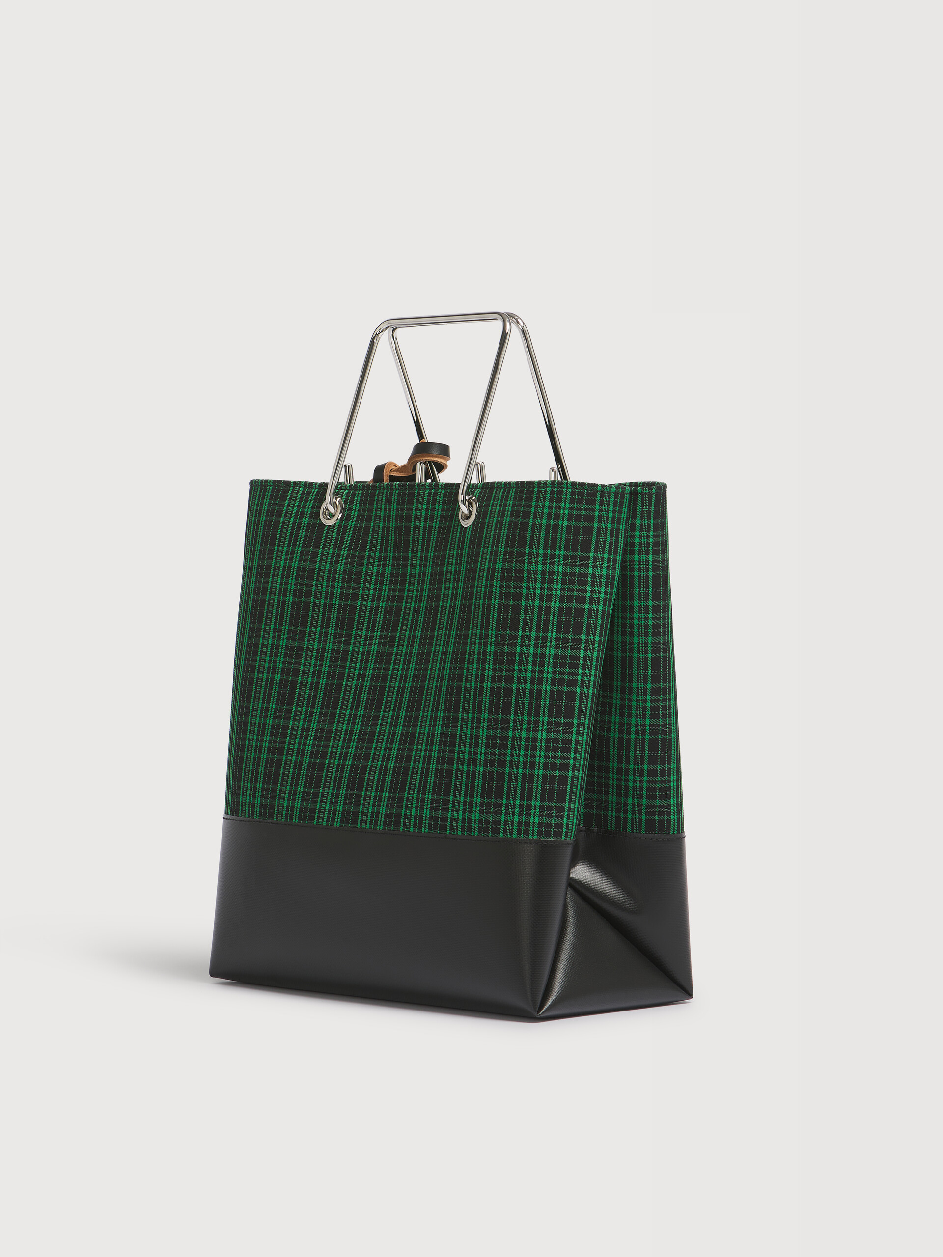 Green checked twill shopper with metal handles - Shopping Bags - Image 3